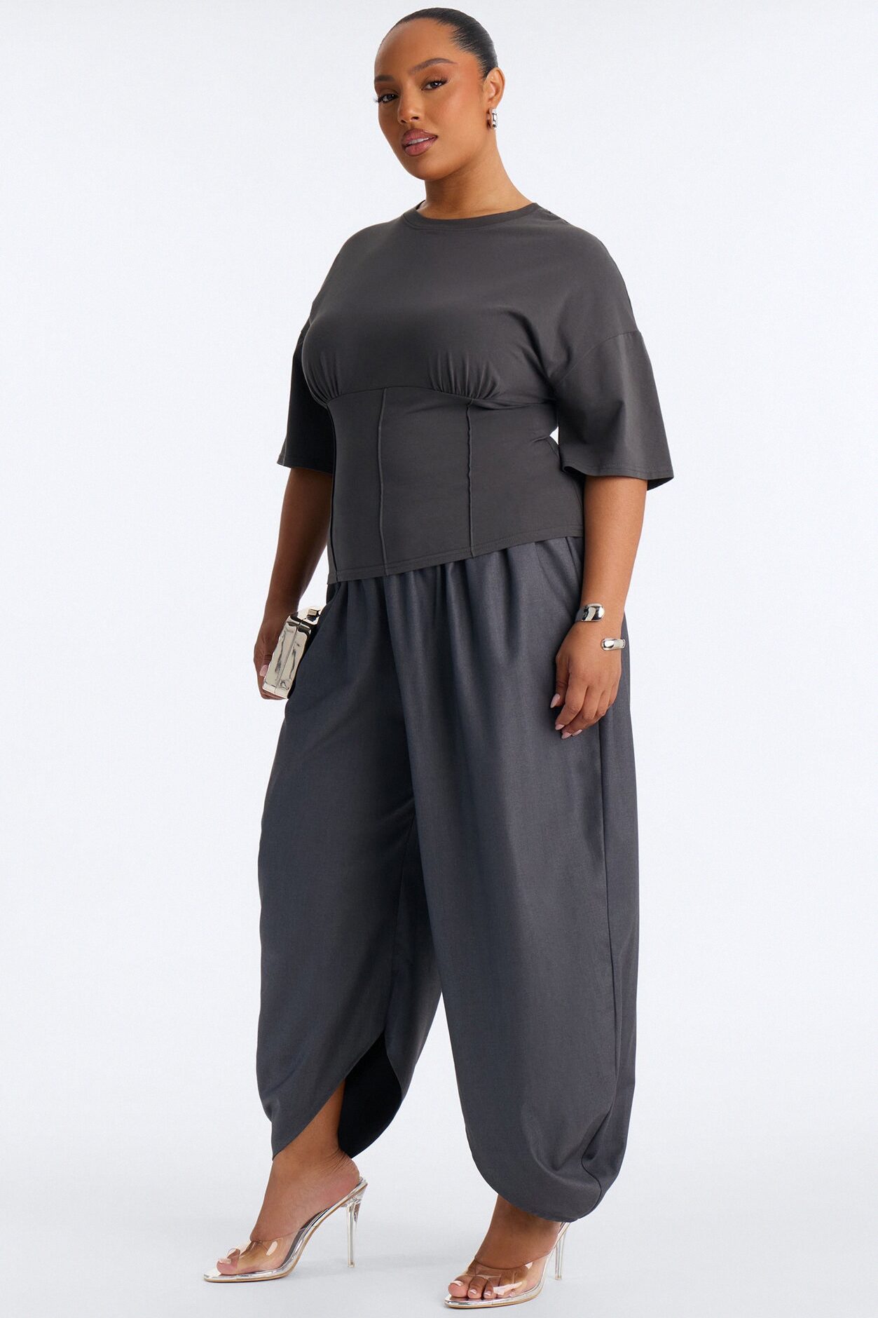 Bianca Barrel Leg Low Rise Pant - Charcoal