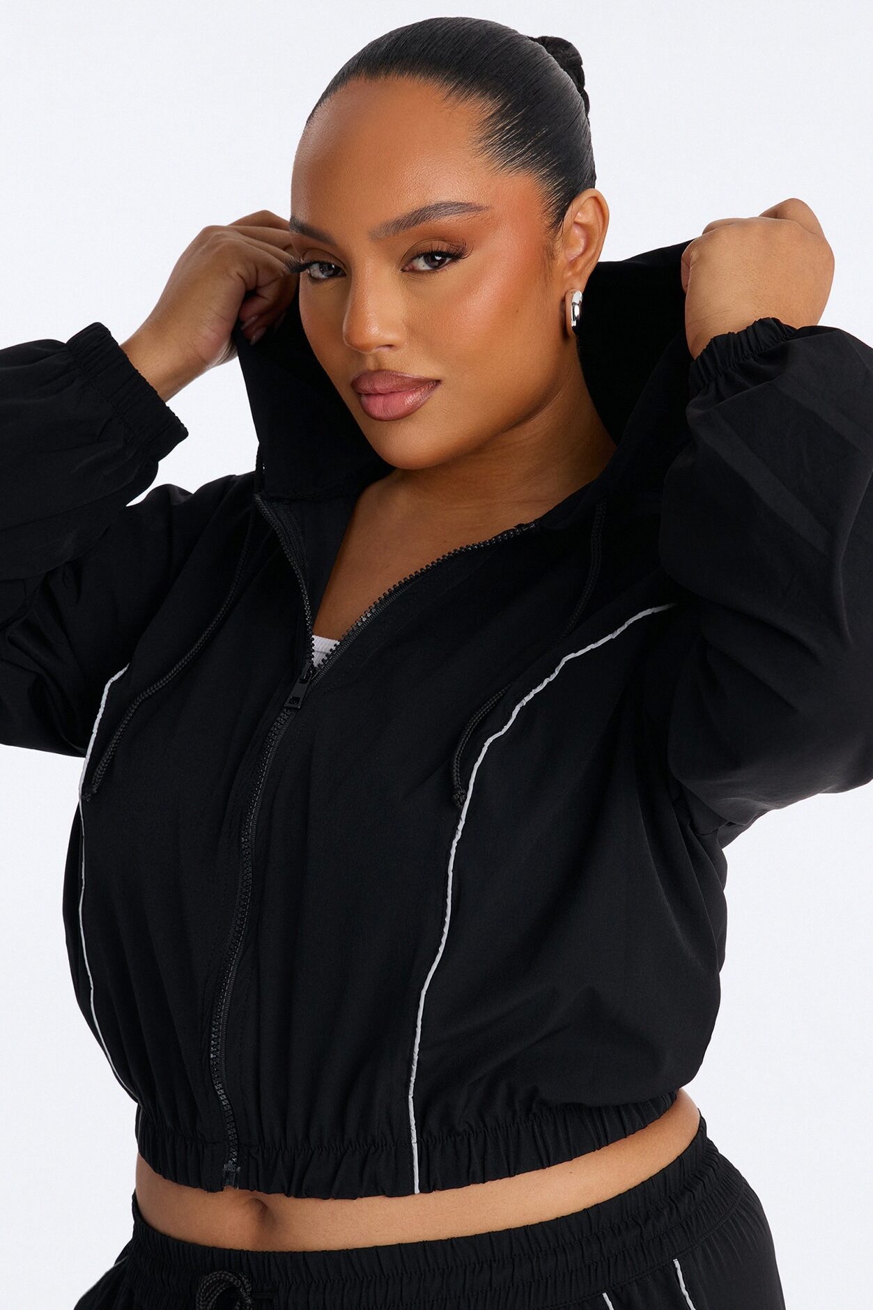 Nessa Nylon Cargo Hoodie Jogger Set - Black