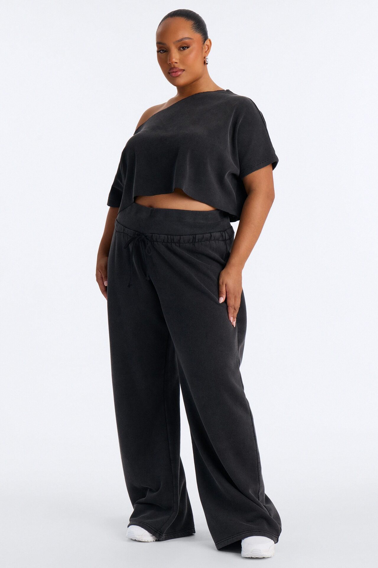 Mila Off Shoulder Top And Sweatpant Set - Charcoal