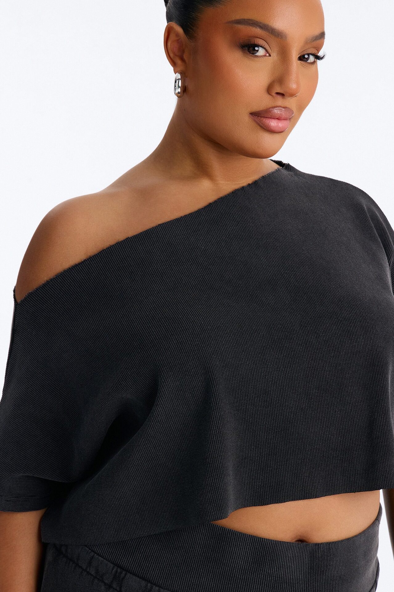 Mila Off Shoulder Top And Sweatpant Set - Charcoal