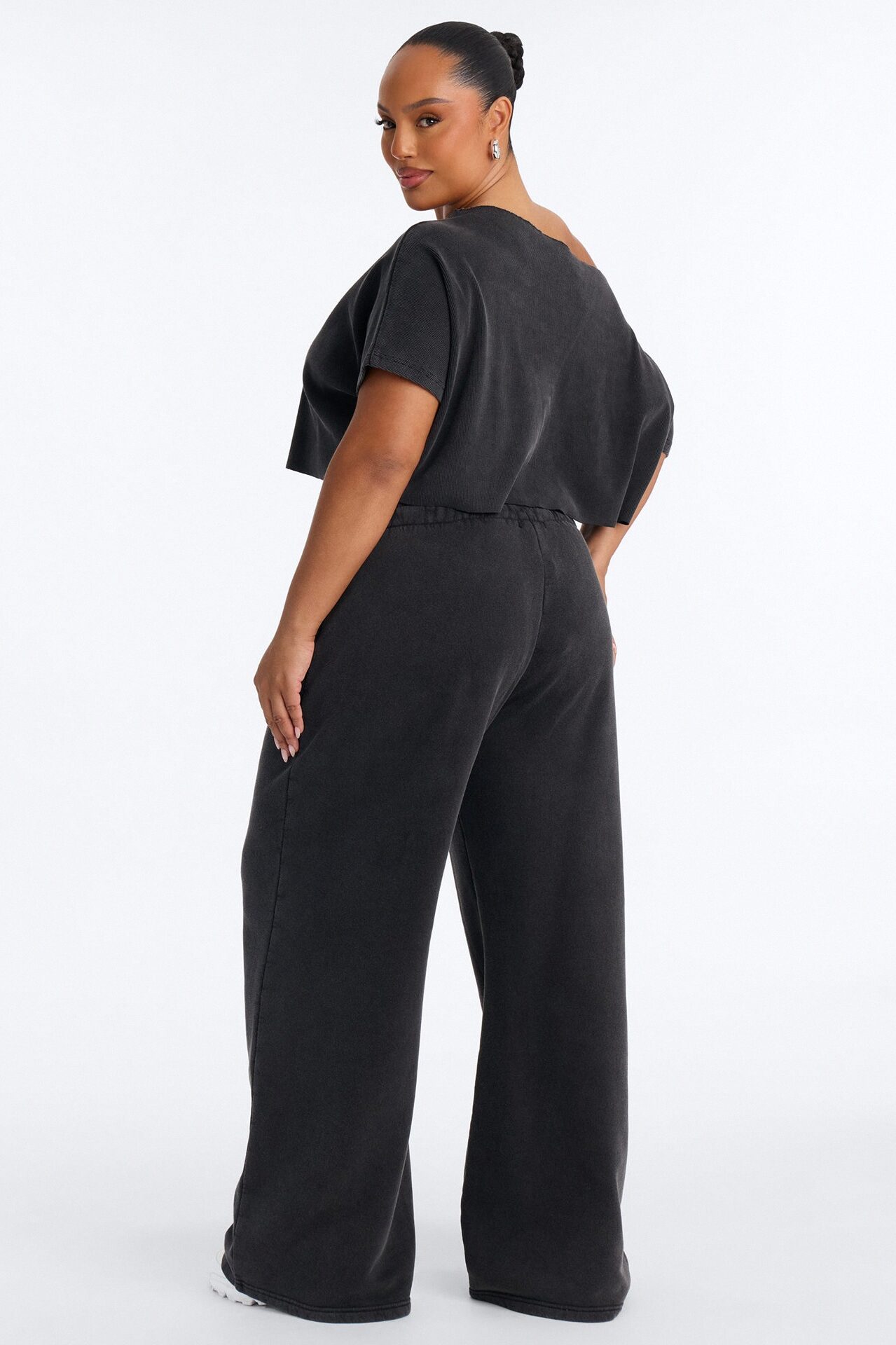 Mila Off Shoulder Top And Sweatpant Set - Charcoal