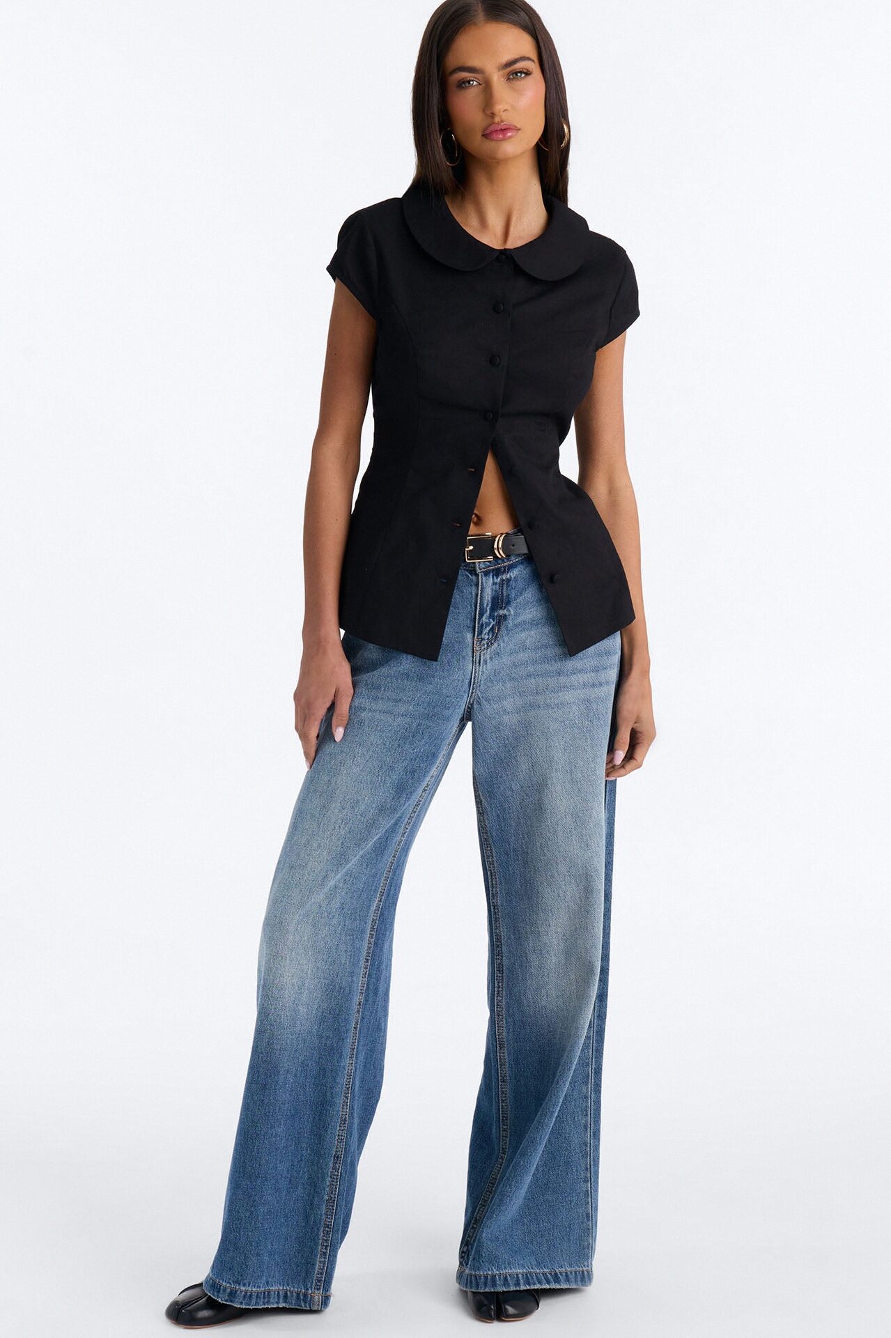 Little Cute Moment Tie Back Linen Shirt - Black