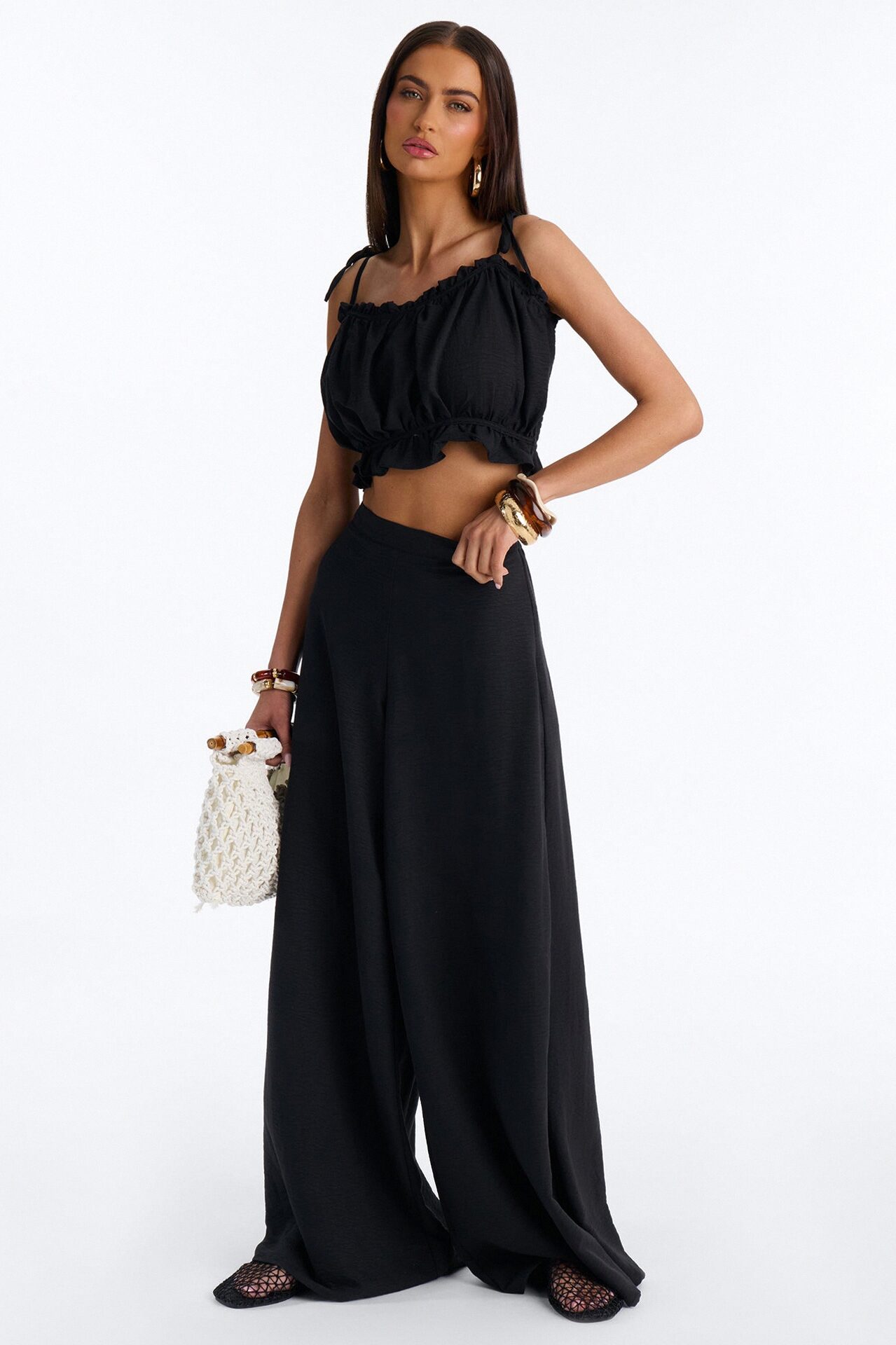 Kenya Wide Leg Pant Set - Black