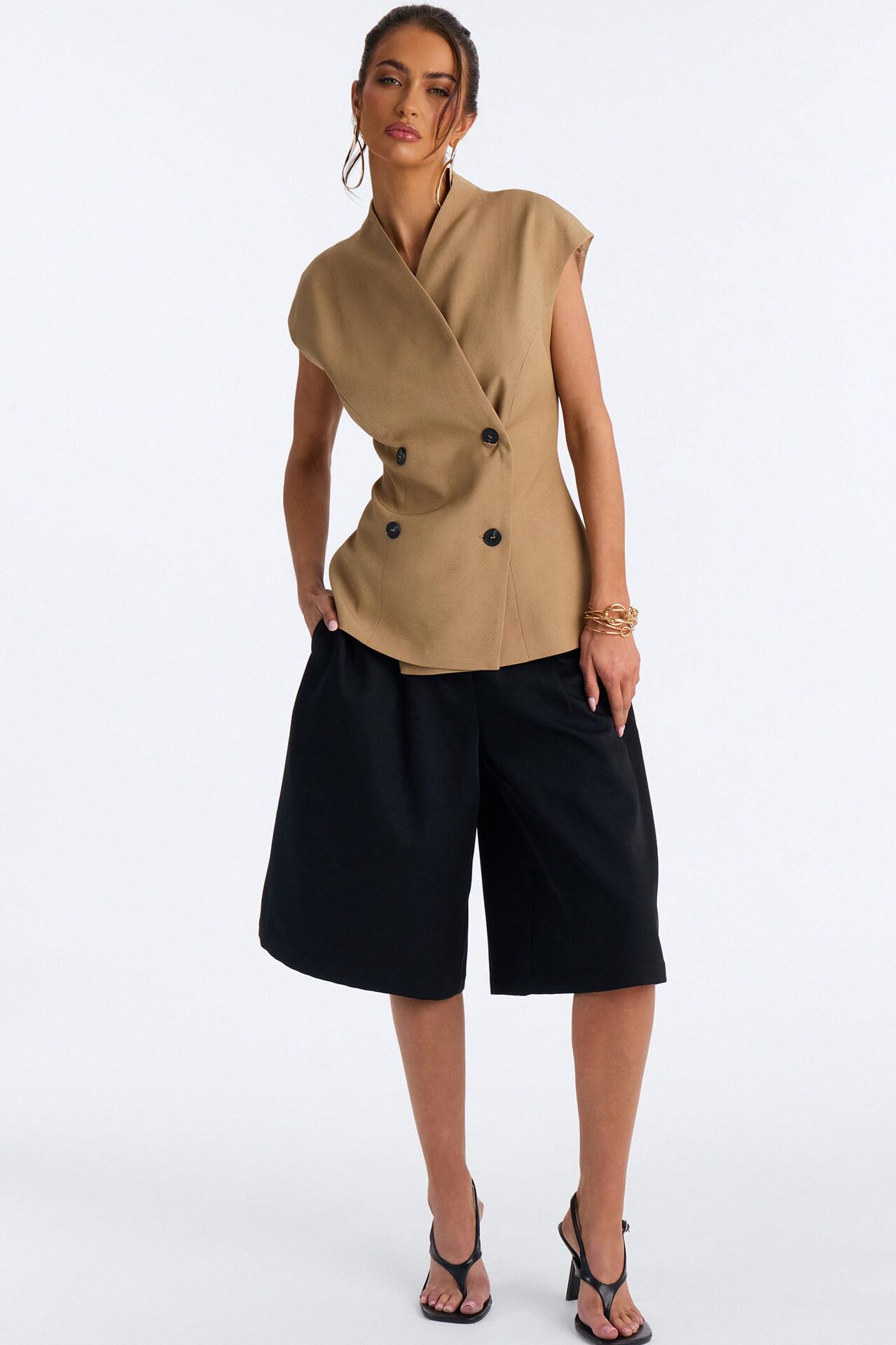 Diana Cap Sleeve Double Breasted Blazer - Caffe