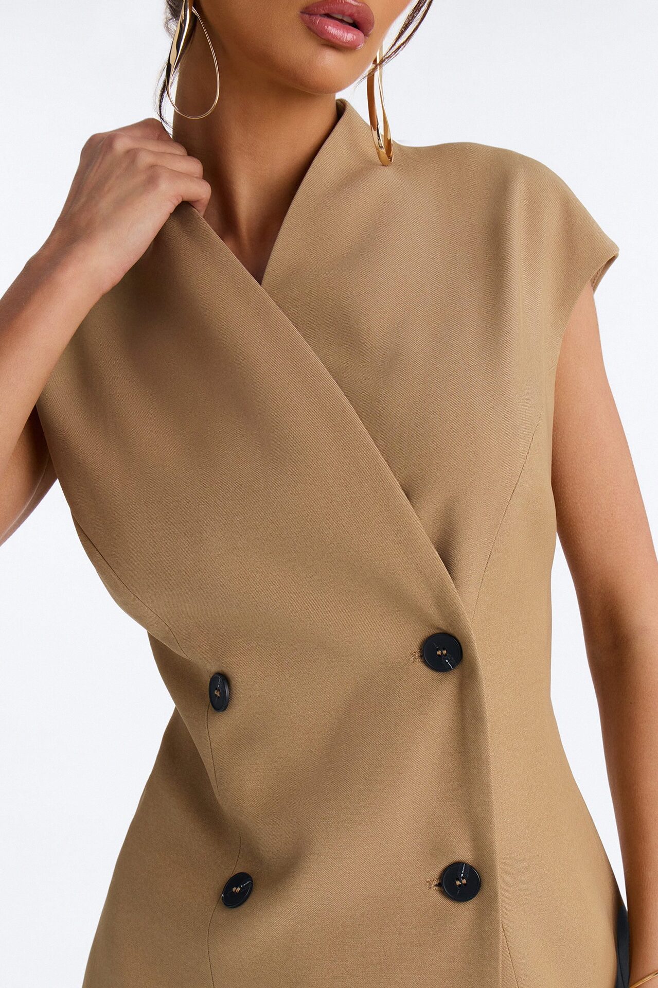 Diana Cap Sleeve Double Breasted Blazer - Caffe