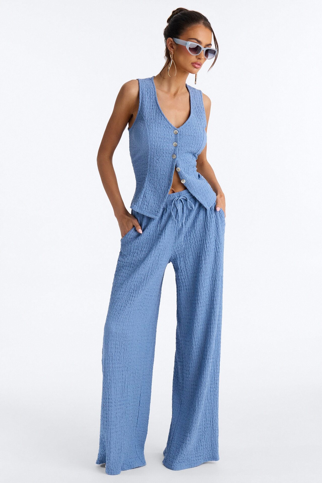 Pheobe Textured Pant Set - Blue