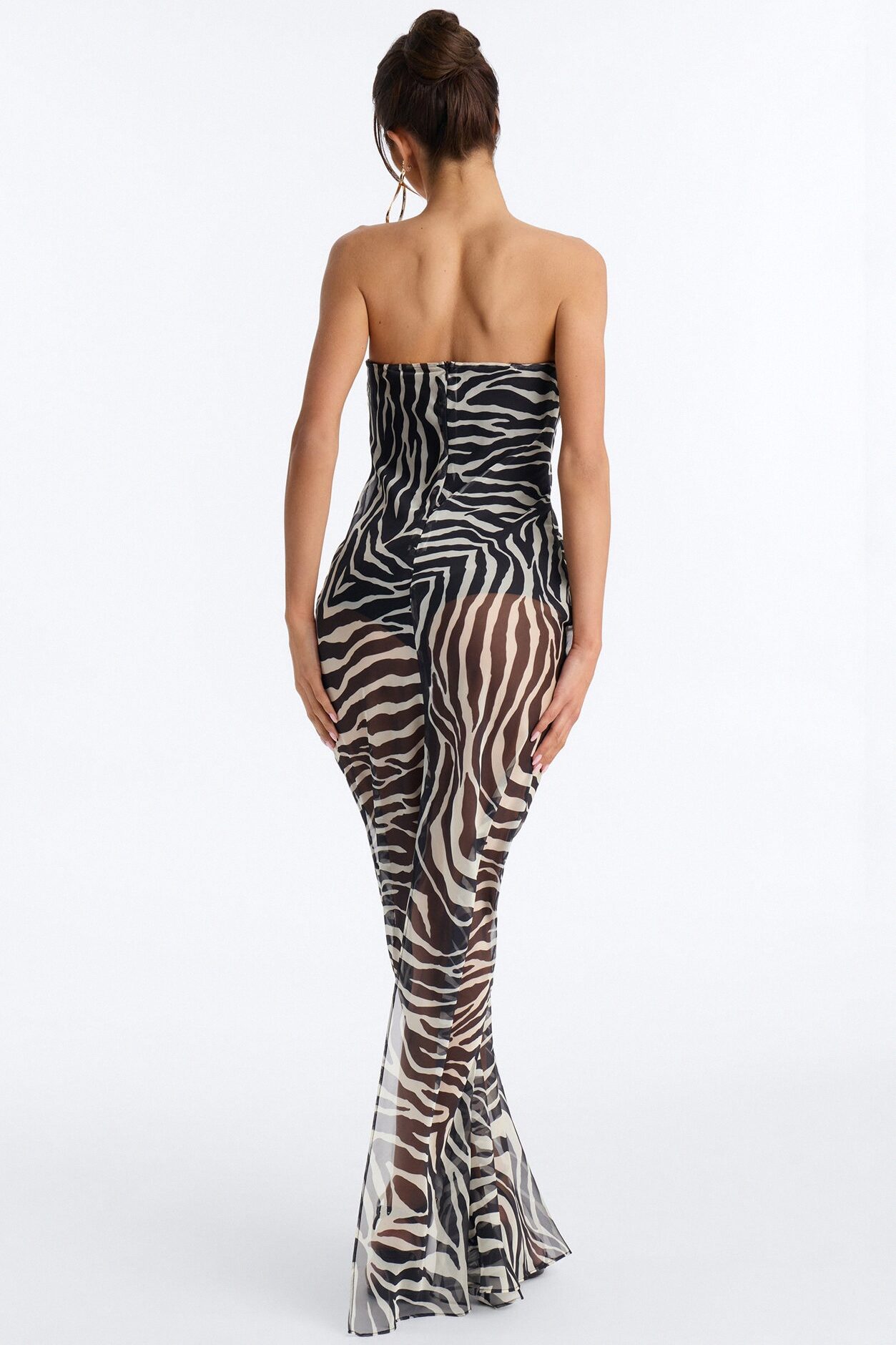 On Read Strapless Chiffon Maxi Dress - Black/White