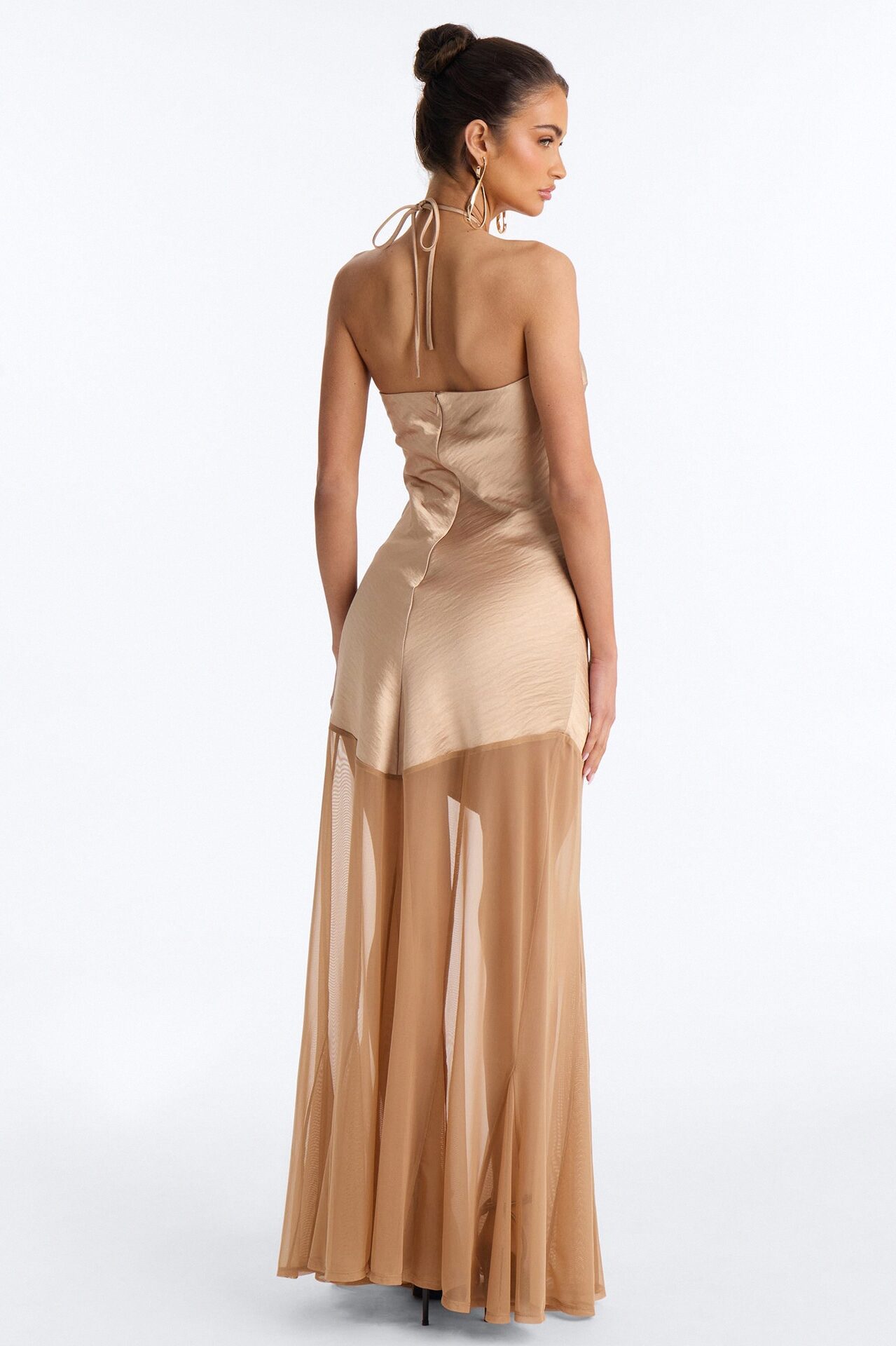 Adina Mesh Satin Maxi Dress - Mocha