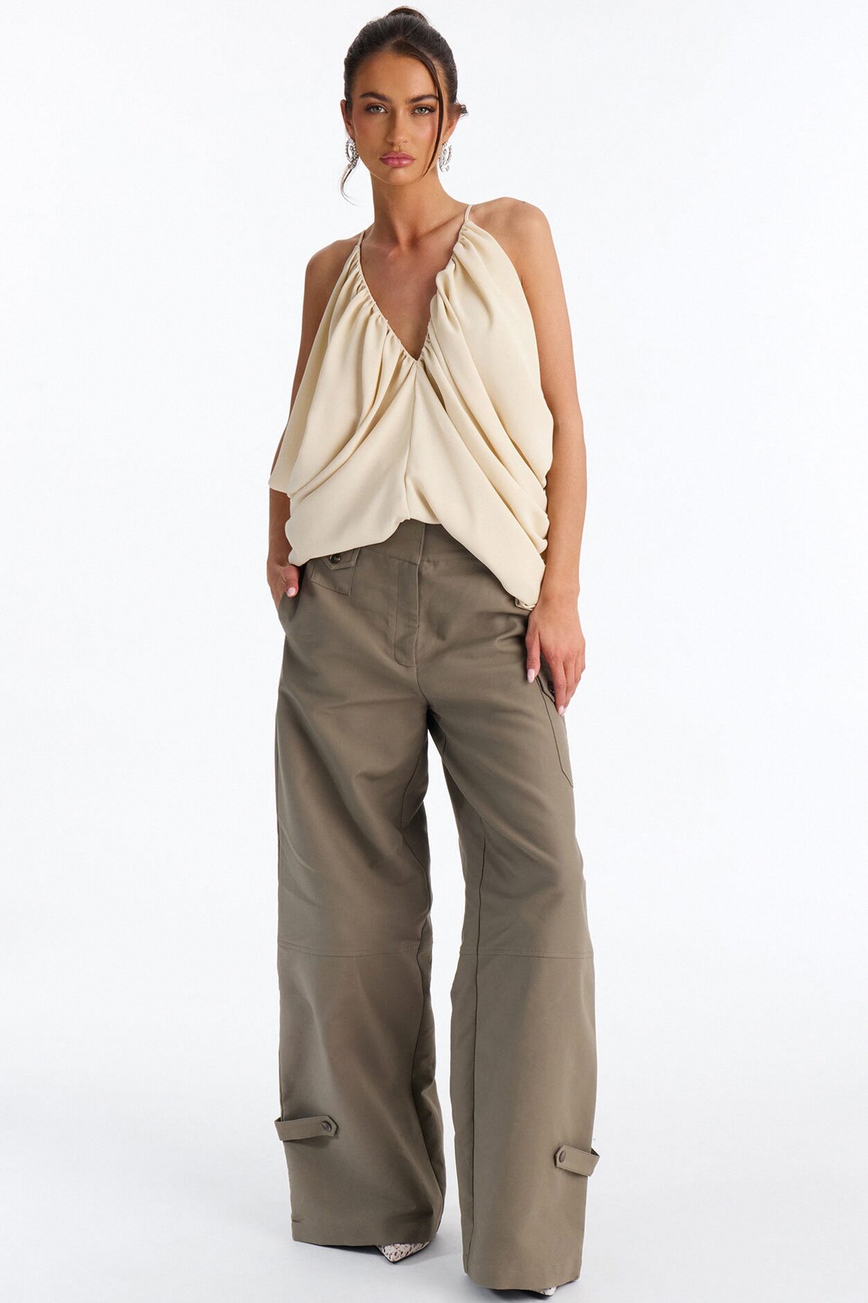 Wild In Bloom Ruched Chiffon Top - Cream