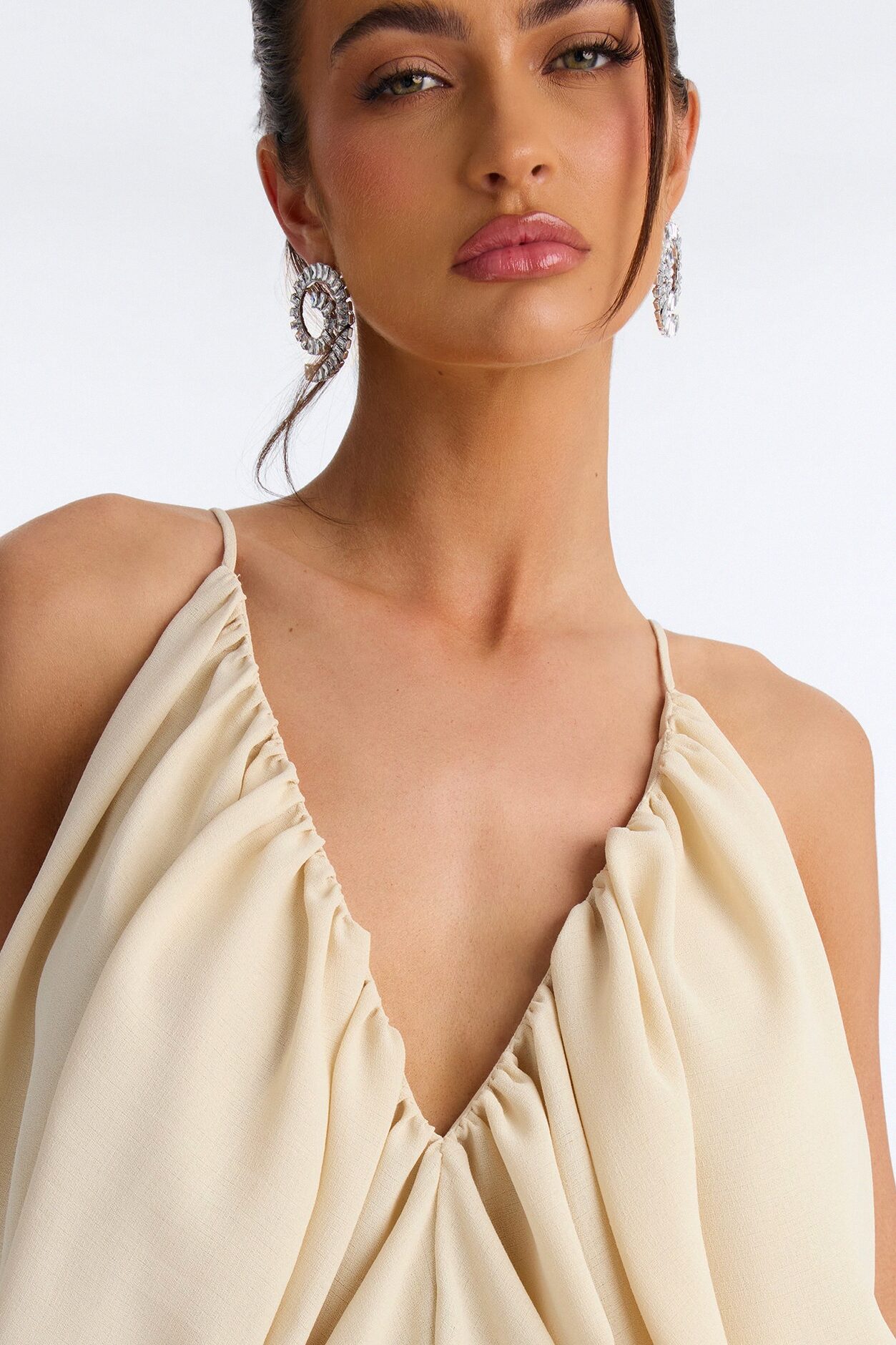 Wild In Bloom Ruched Chiffon Top - Cream