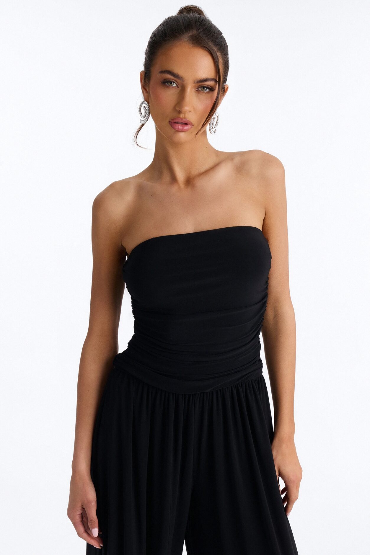 Cierra Ruched Strapless Jumpsuit - Black