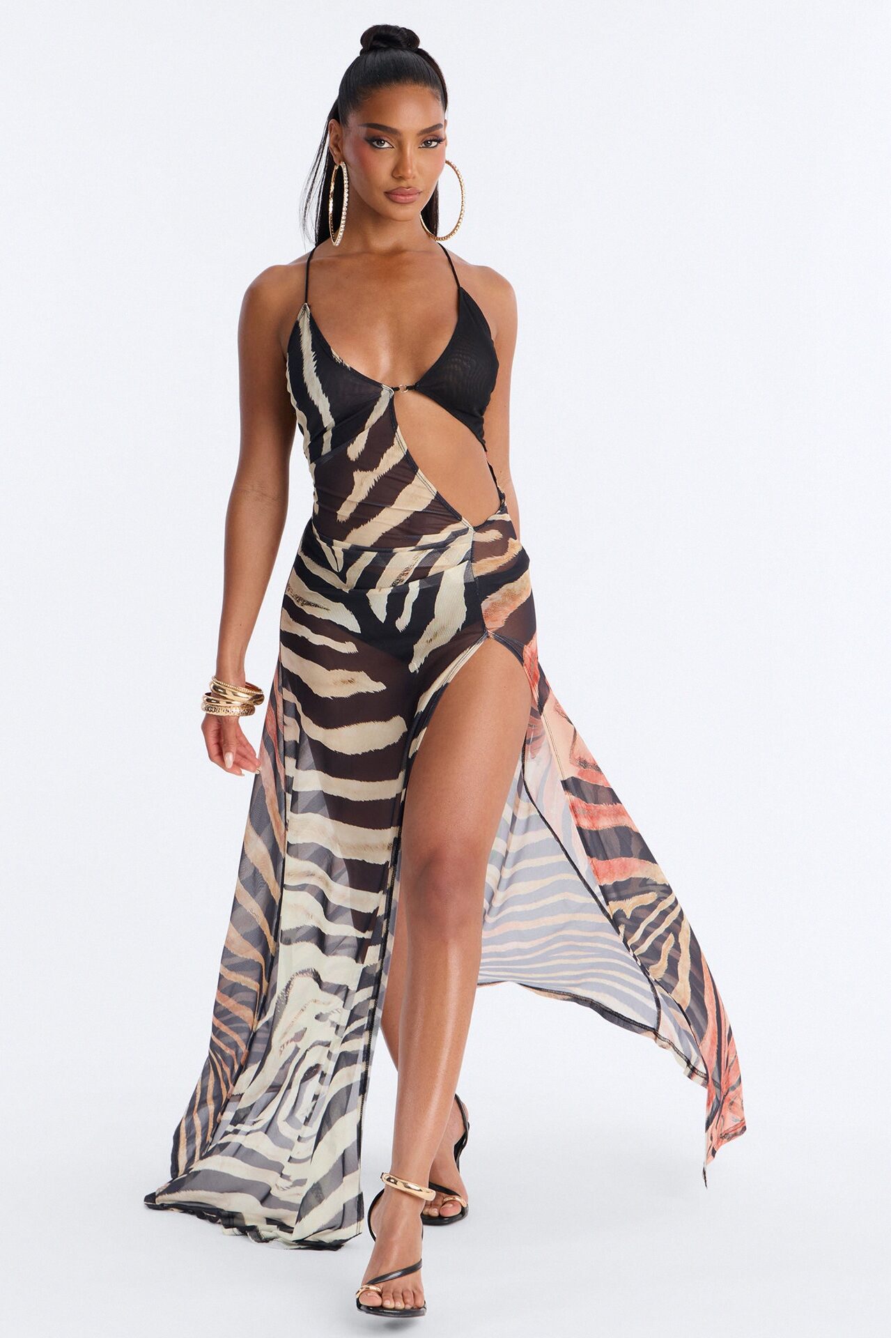Can't Tame Her Mesh Maxi Dress - Brown/combo
