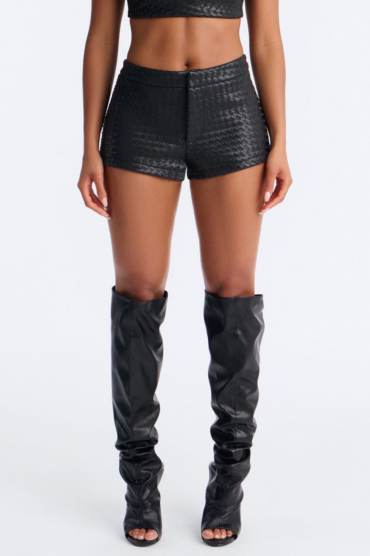 Vivian Woven Faux Leather Micro Short - Black