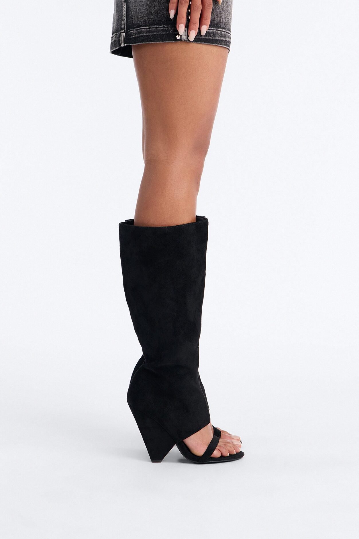 Mavey Suede Overlay Heels - Black