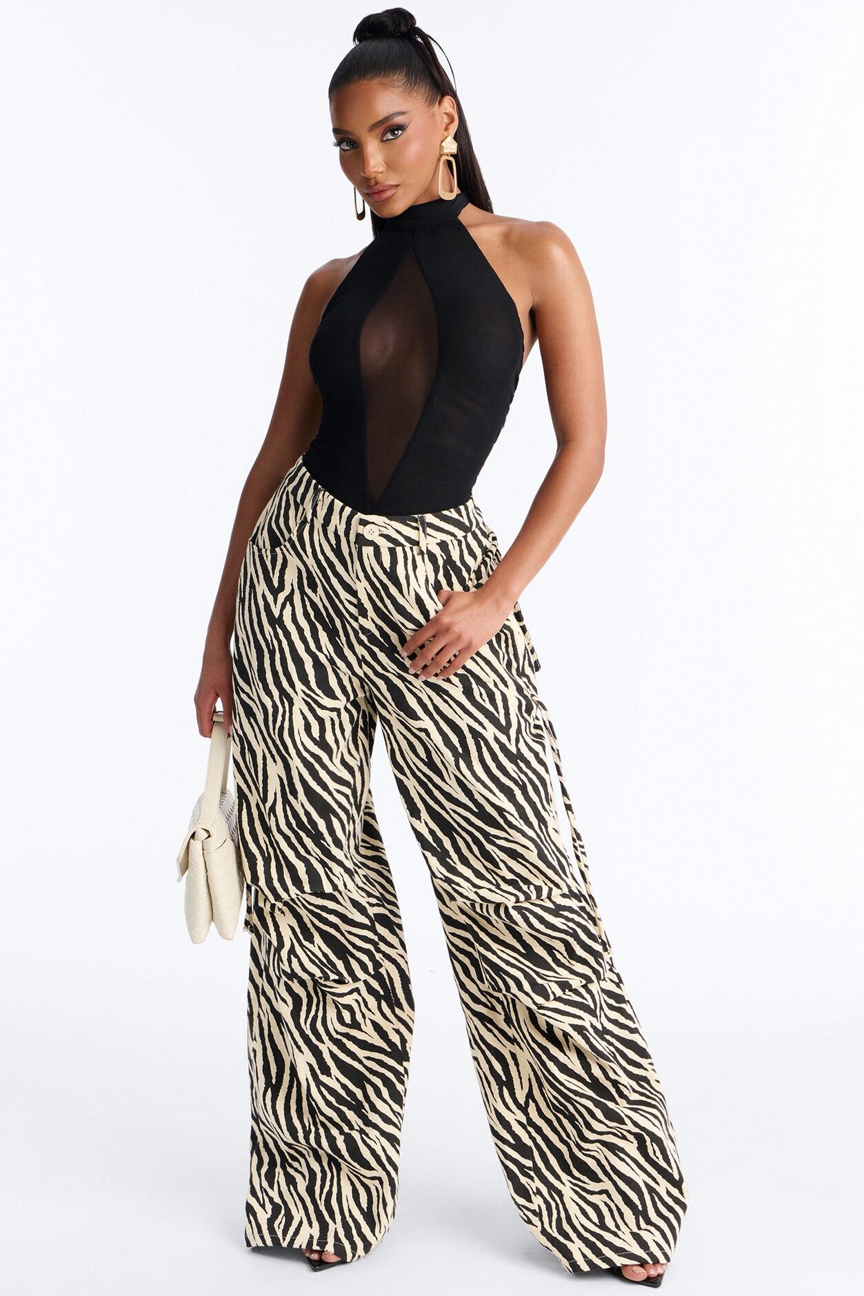 Rianna Mock Neck Sheer Mesh Bodysuit - Black