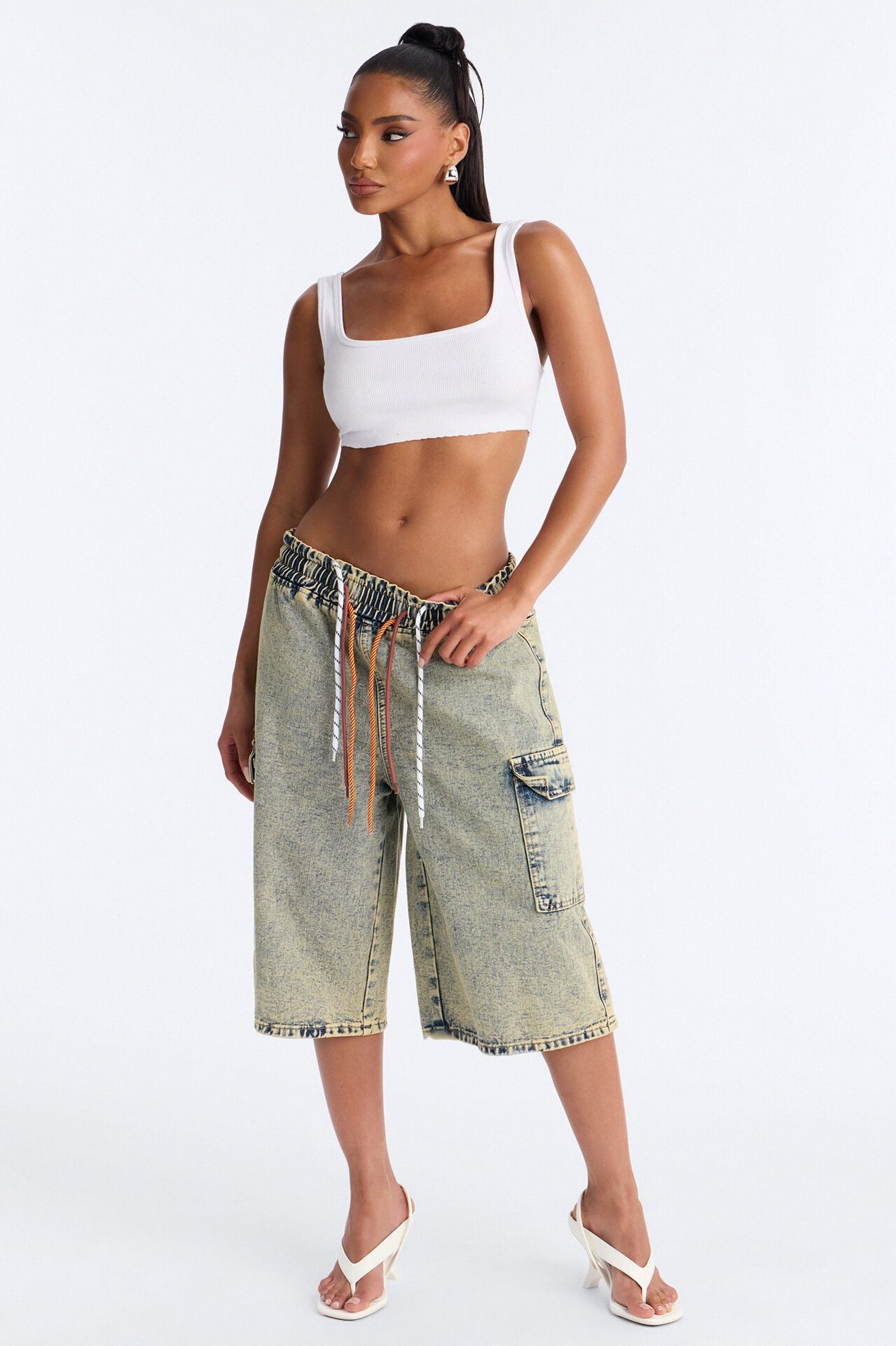 Side Hustles Cargo Denim Jorts - Acid Wash Black