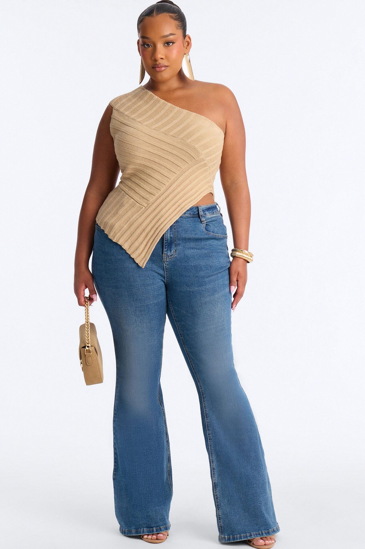 Amaya One Shoulder Sweater Top - Stone