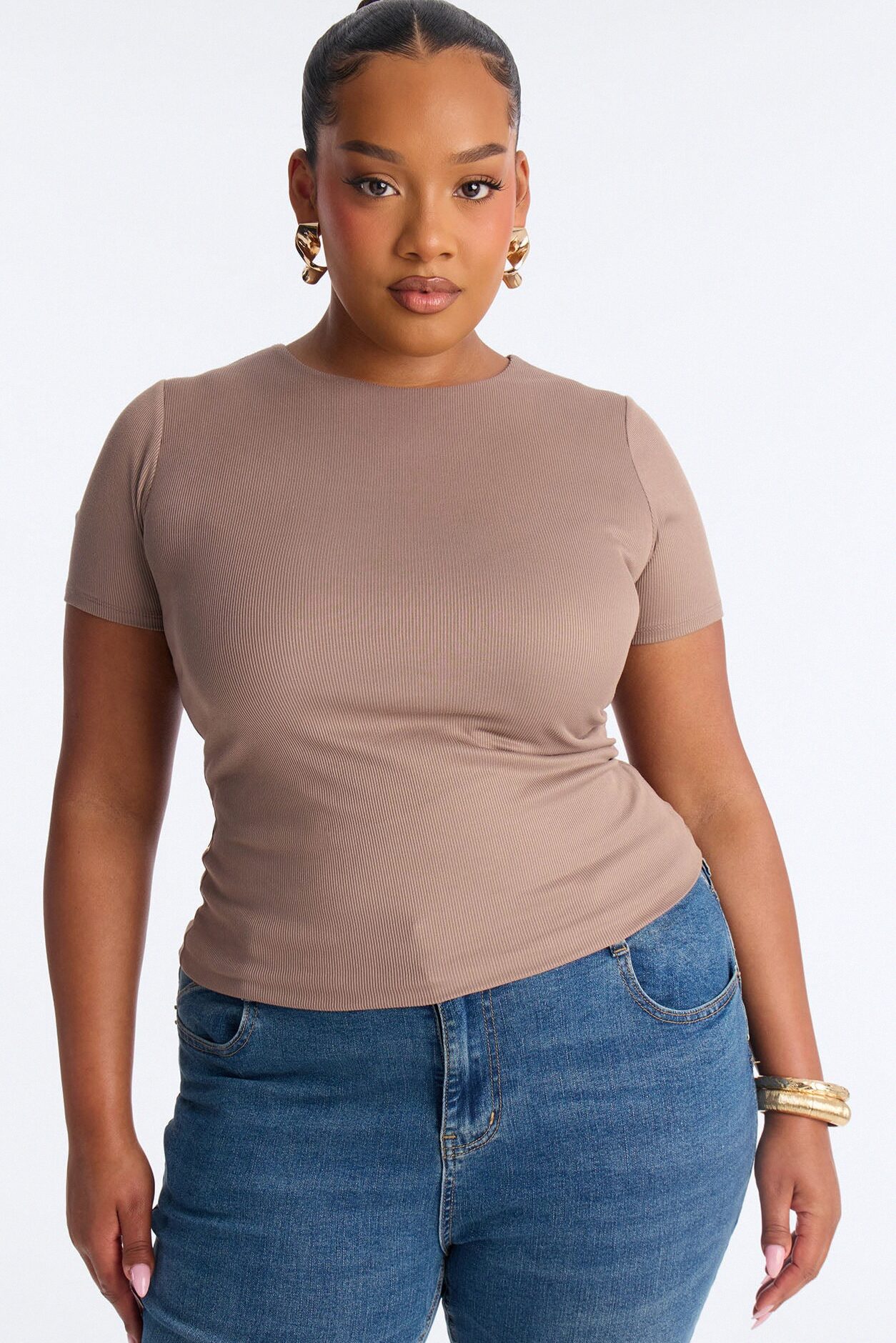 Chloe Crew Neck Short Sleeve Tee - Taupe