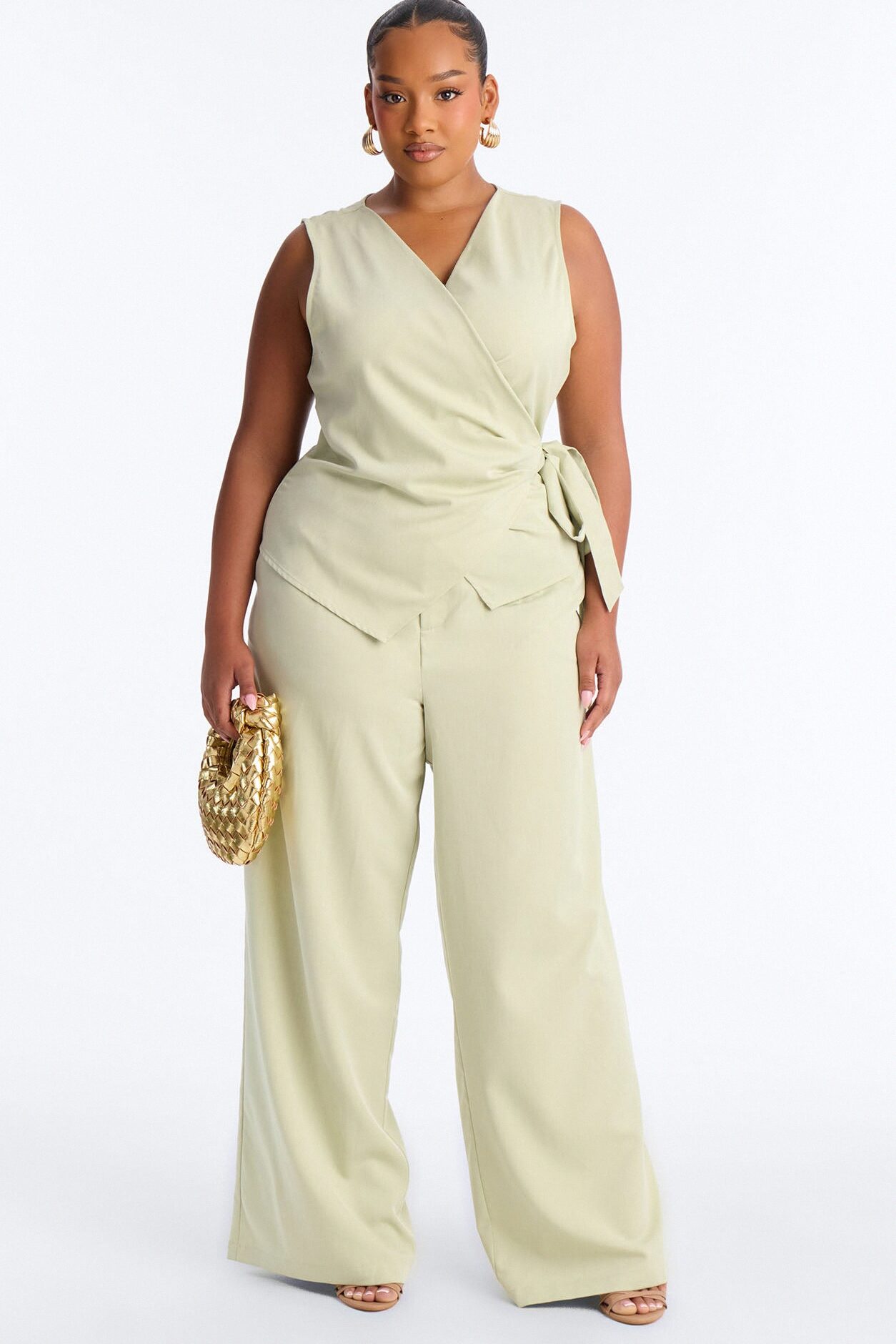 Sarah Fitted Vest Pant Set - Sage