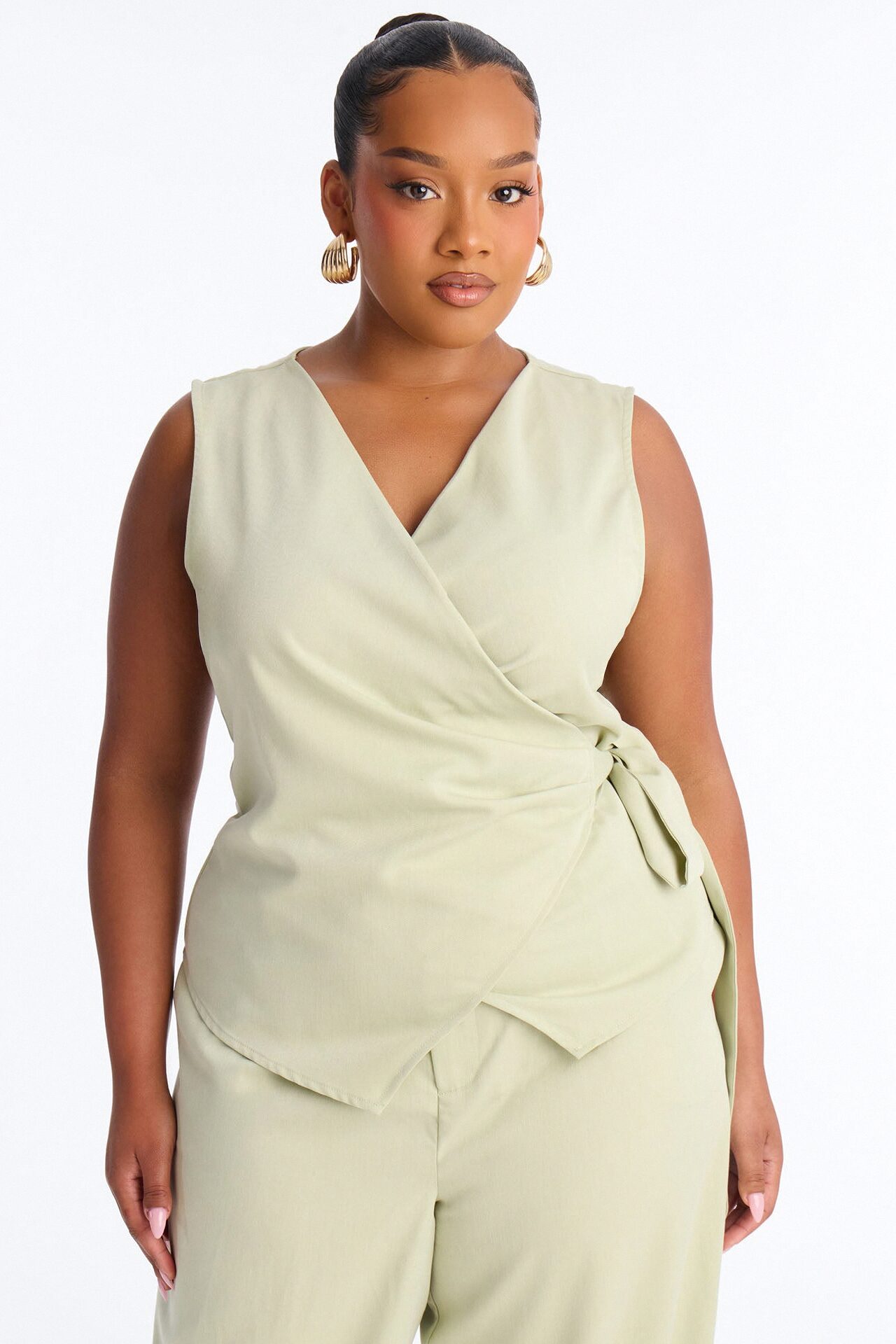 Sarah Fitted Vest Pant Set - Sage