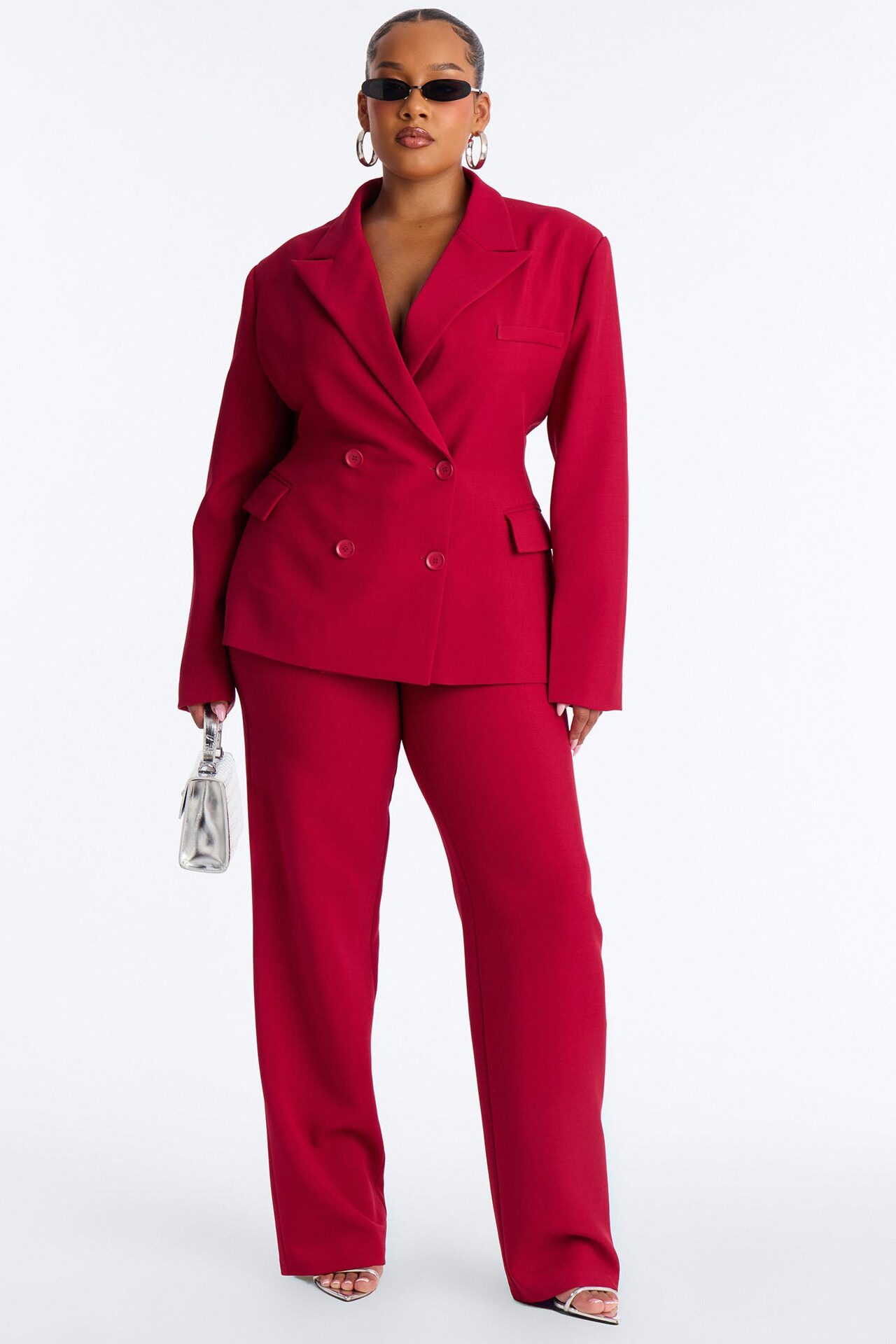Empire Essentials Double Breasted Blazer - Red