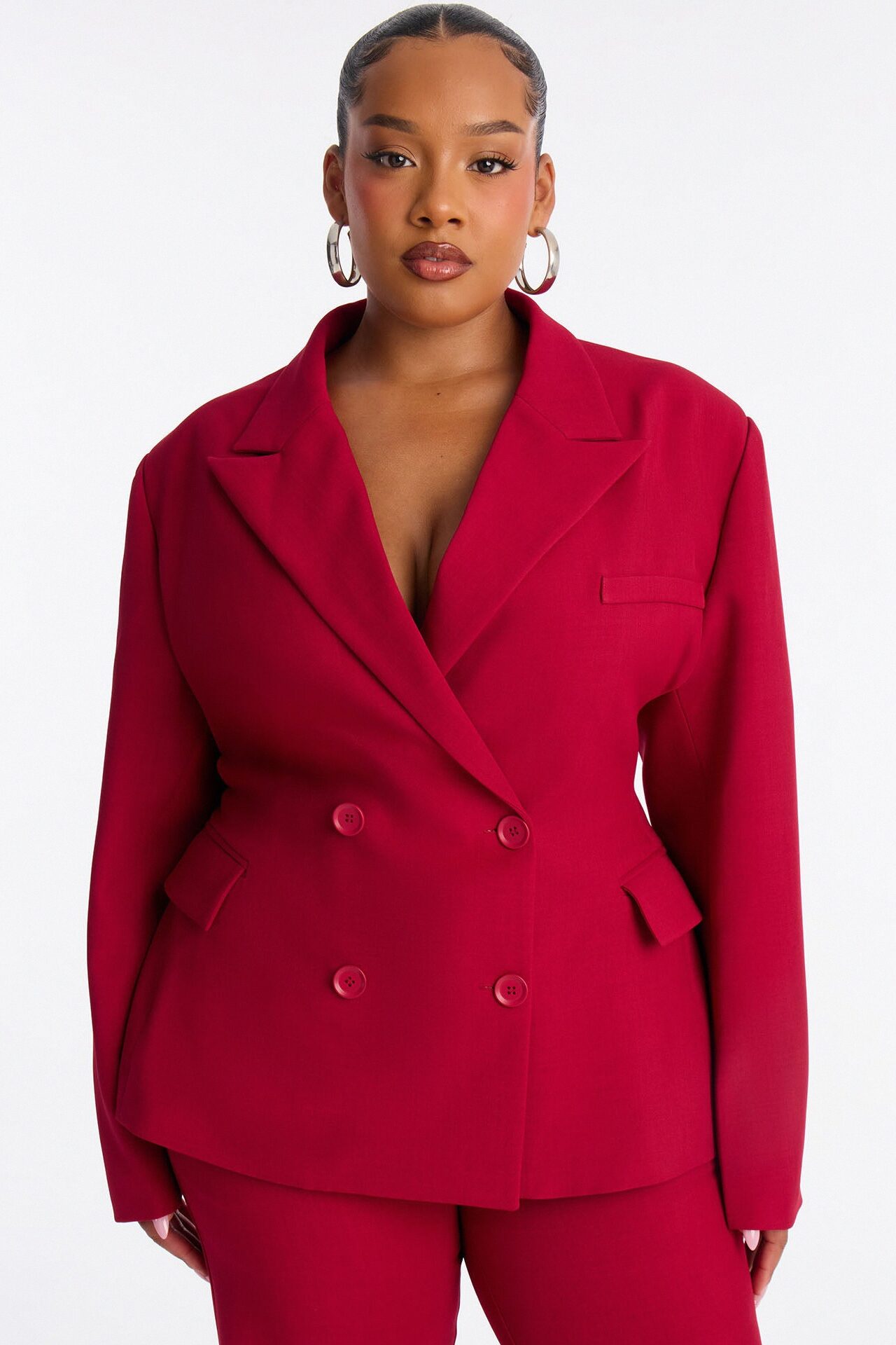 Empire Essentials Double Breasted Blazer - Red
