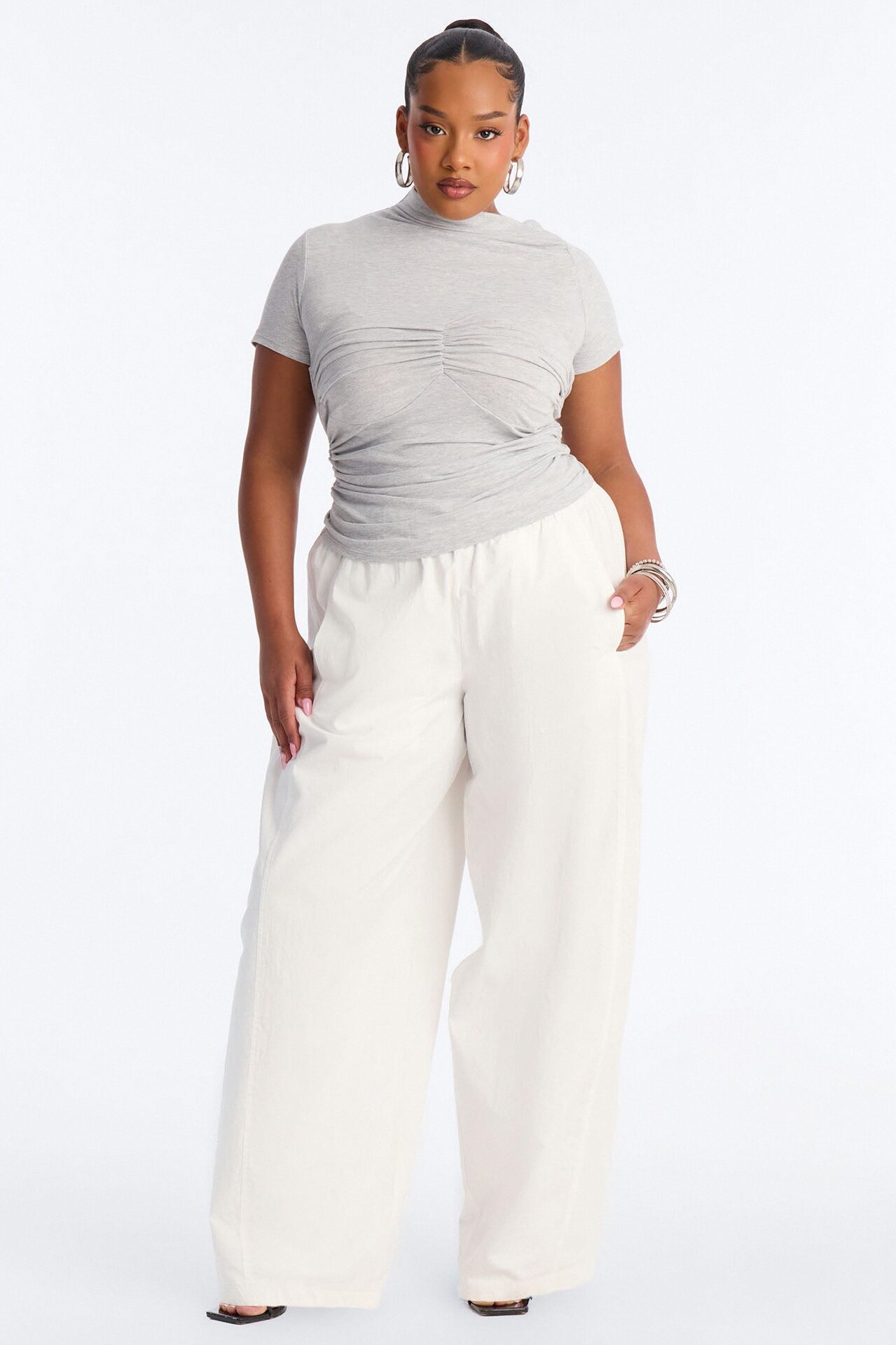 Coni Asymmetrical Mock Neck Short Sleeve Top - Grey
