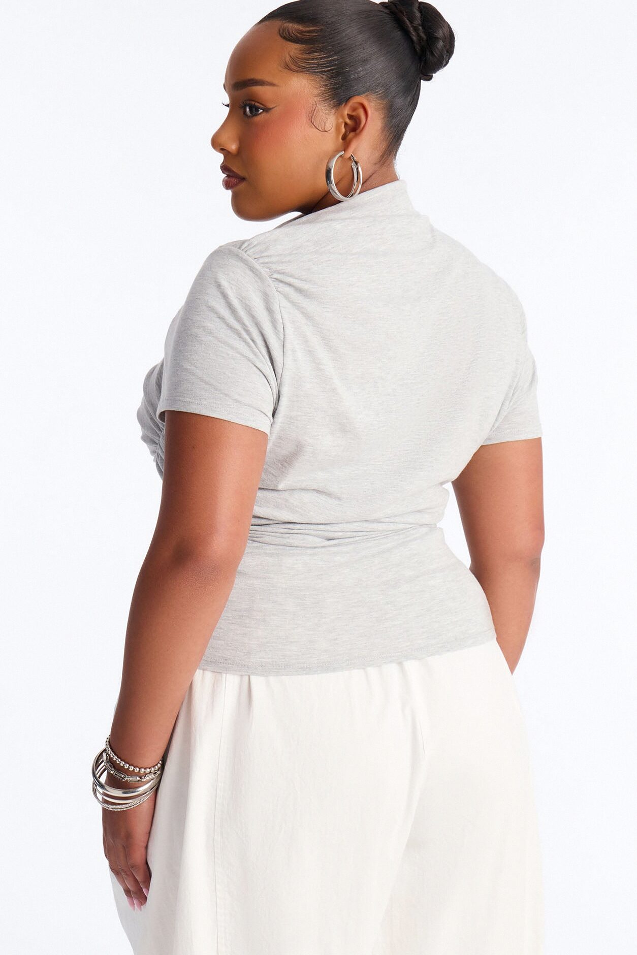 Coni Asymmetrical Mock Neck Short Sleeve Top - Grey