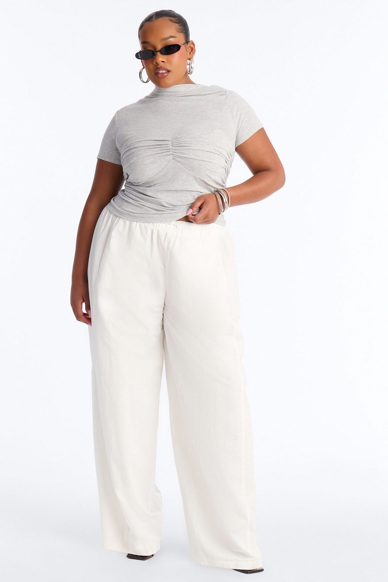 Maggie Low Rise Drawstring Wide Leg Pant 32″ - White