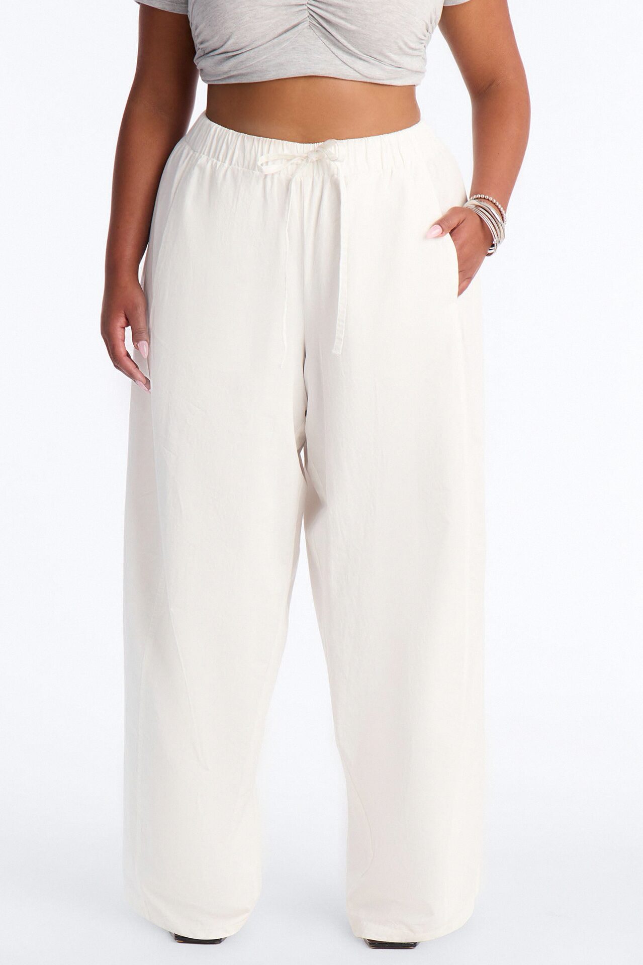 Maggie Low Rise Drawstring Wide Leg Pant 32″ - White