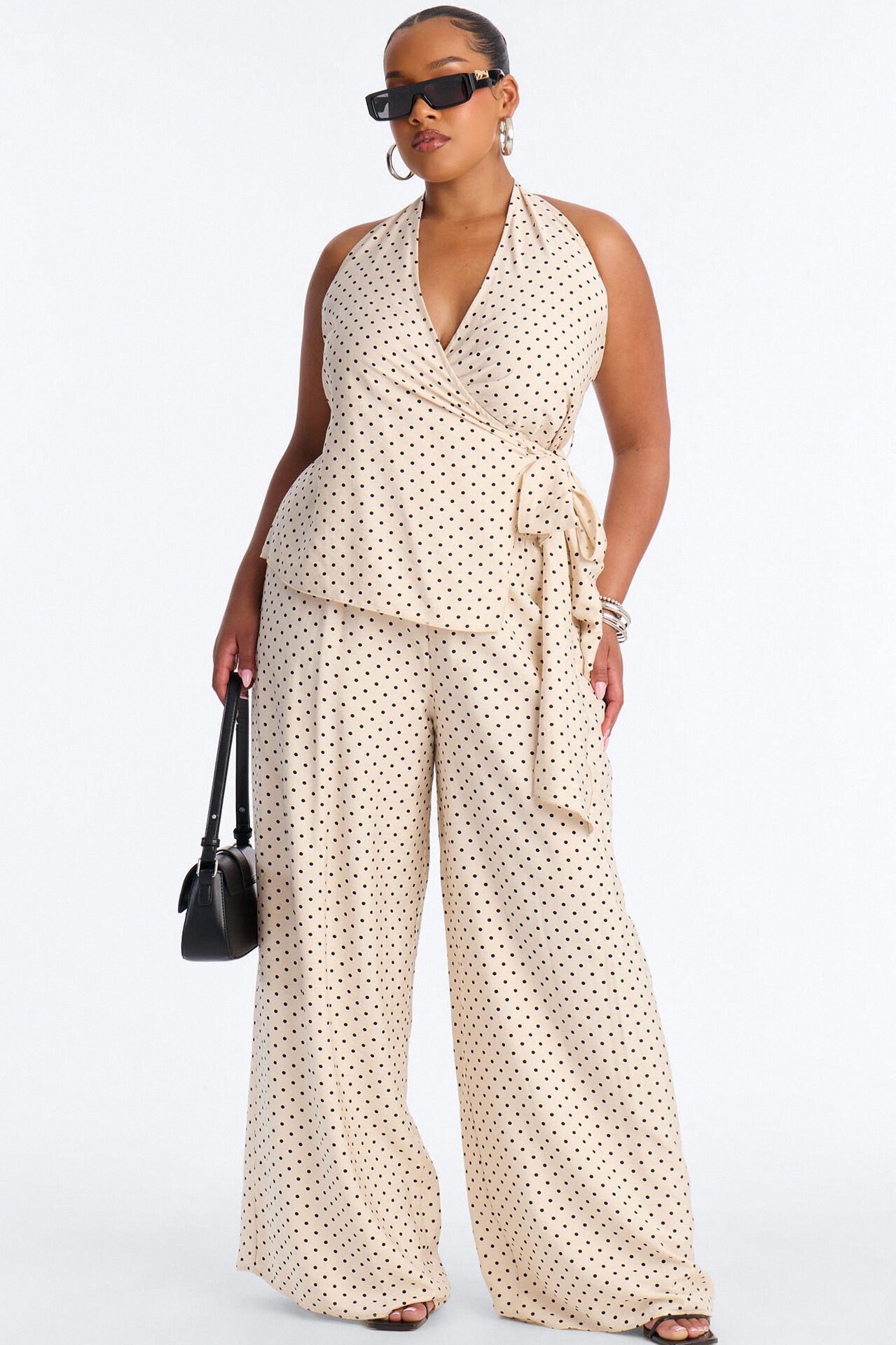 Penny Polka Dot Halter Pant Set - Taupe/combo
