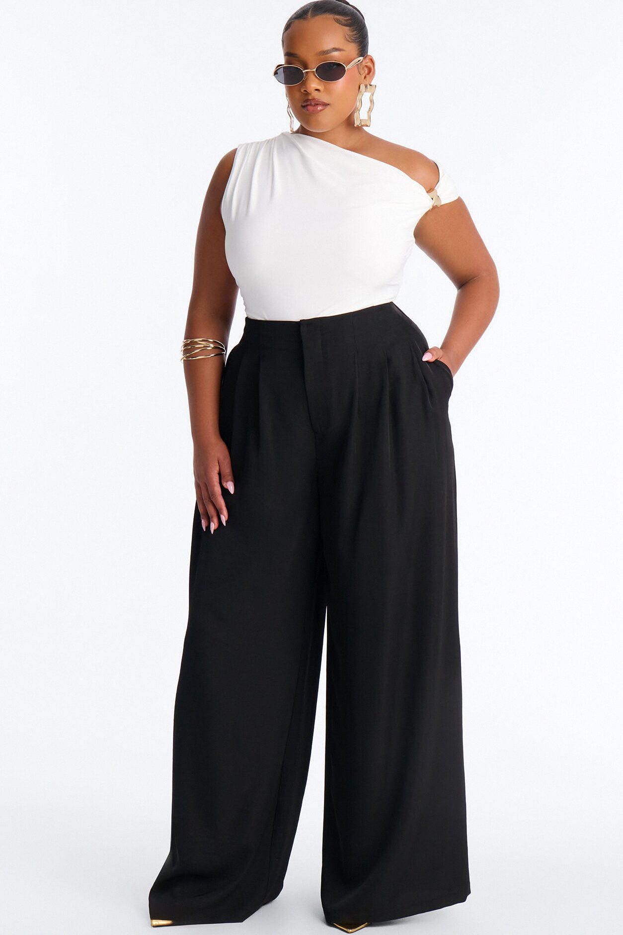 Valeria Pleated High Rise Wide Leg Pant 33″ - Black