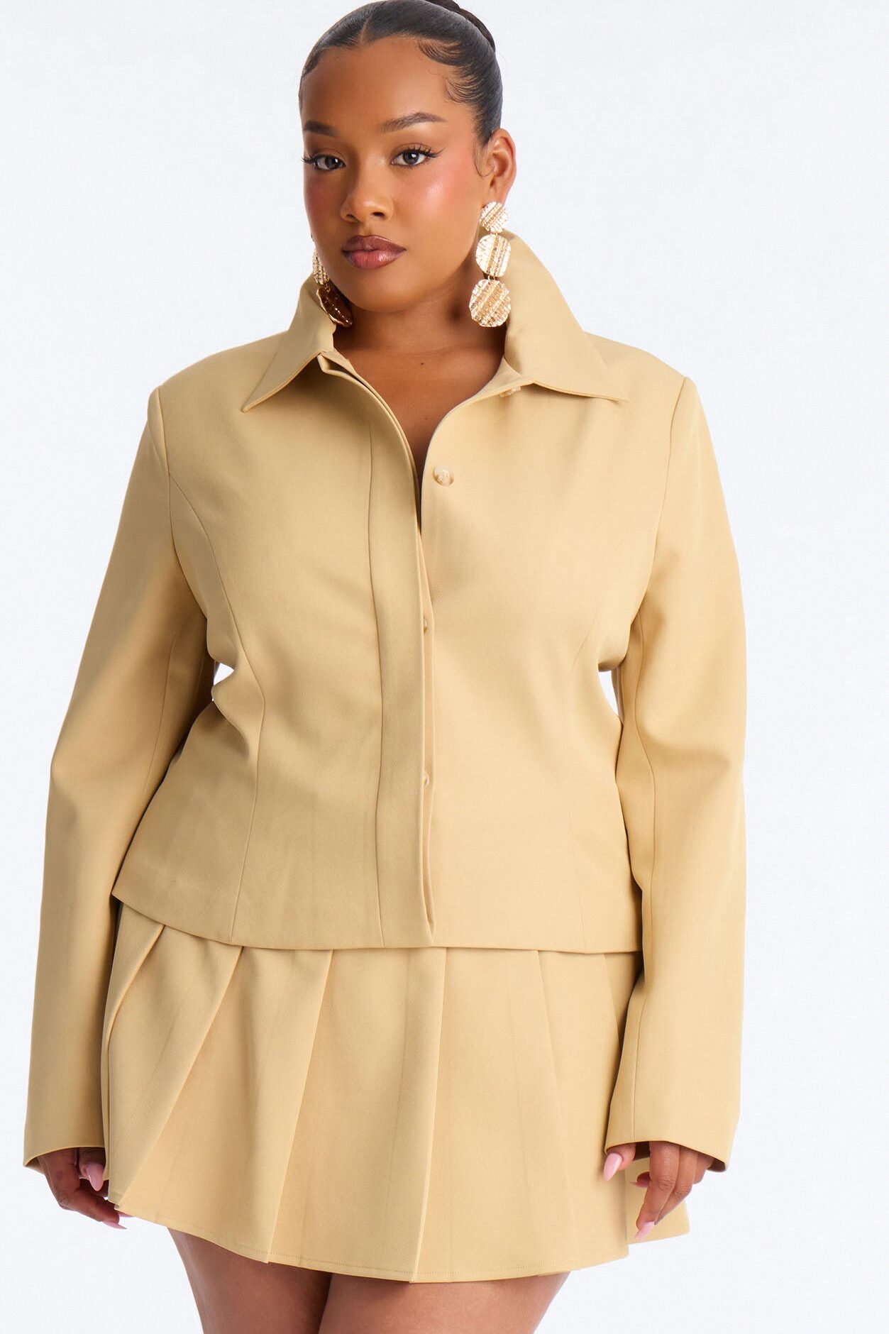 Walk the Talk Fitted Collared Blazer - Khaki