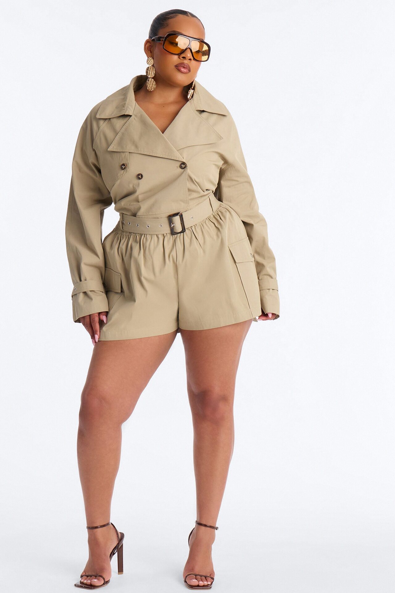 Head Turner Twill Cropped Trench Jacket - Khaki