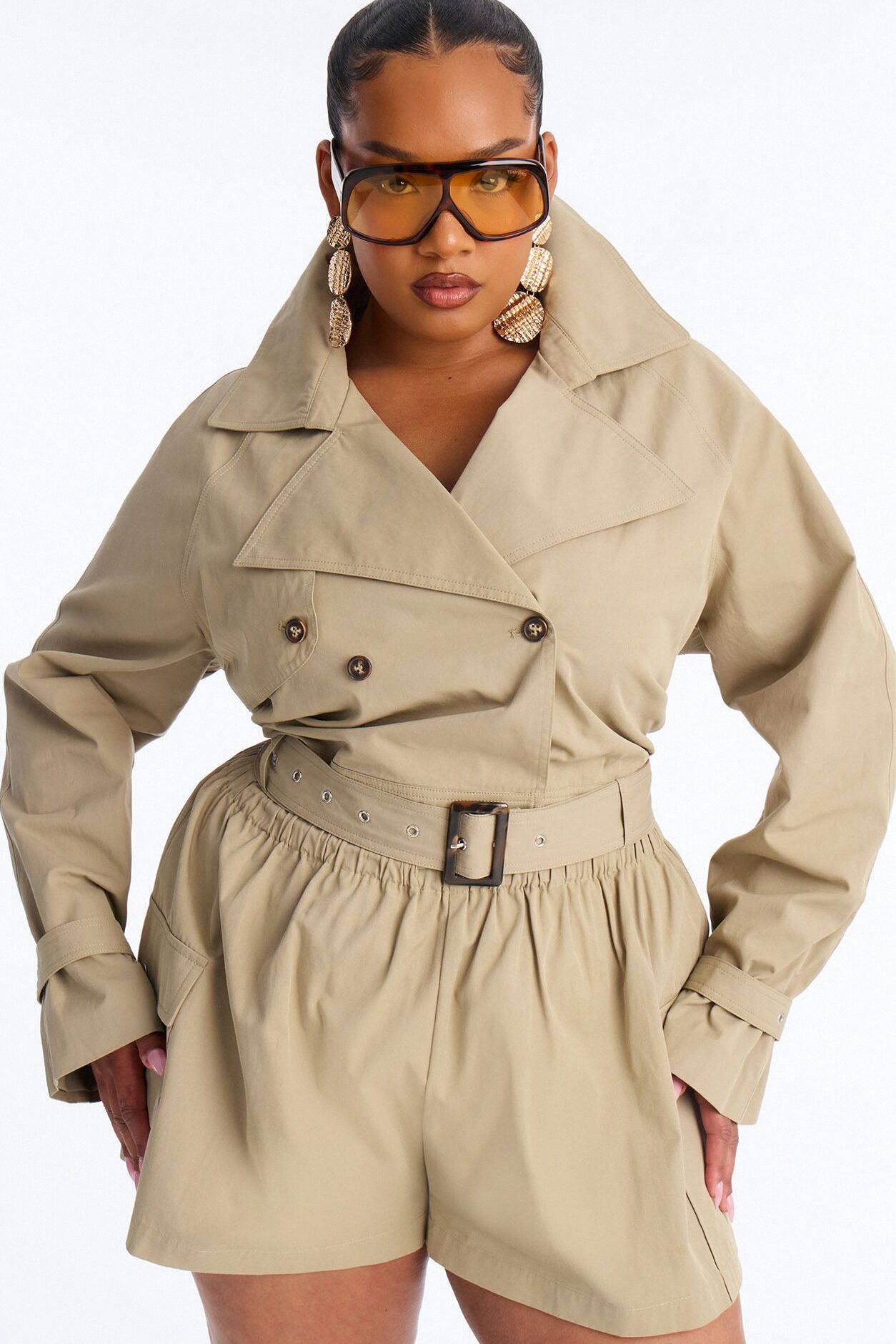 Head Turner Twill Cropped Trench Jacket - Khaki
