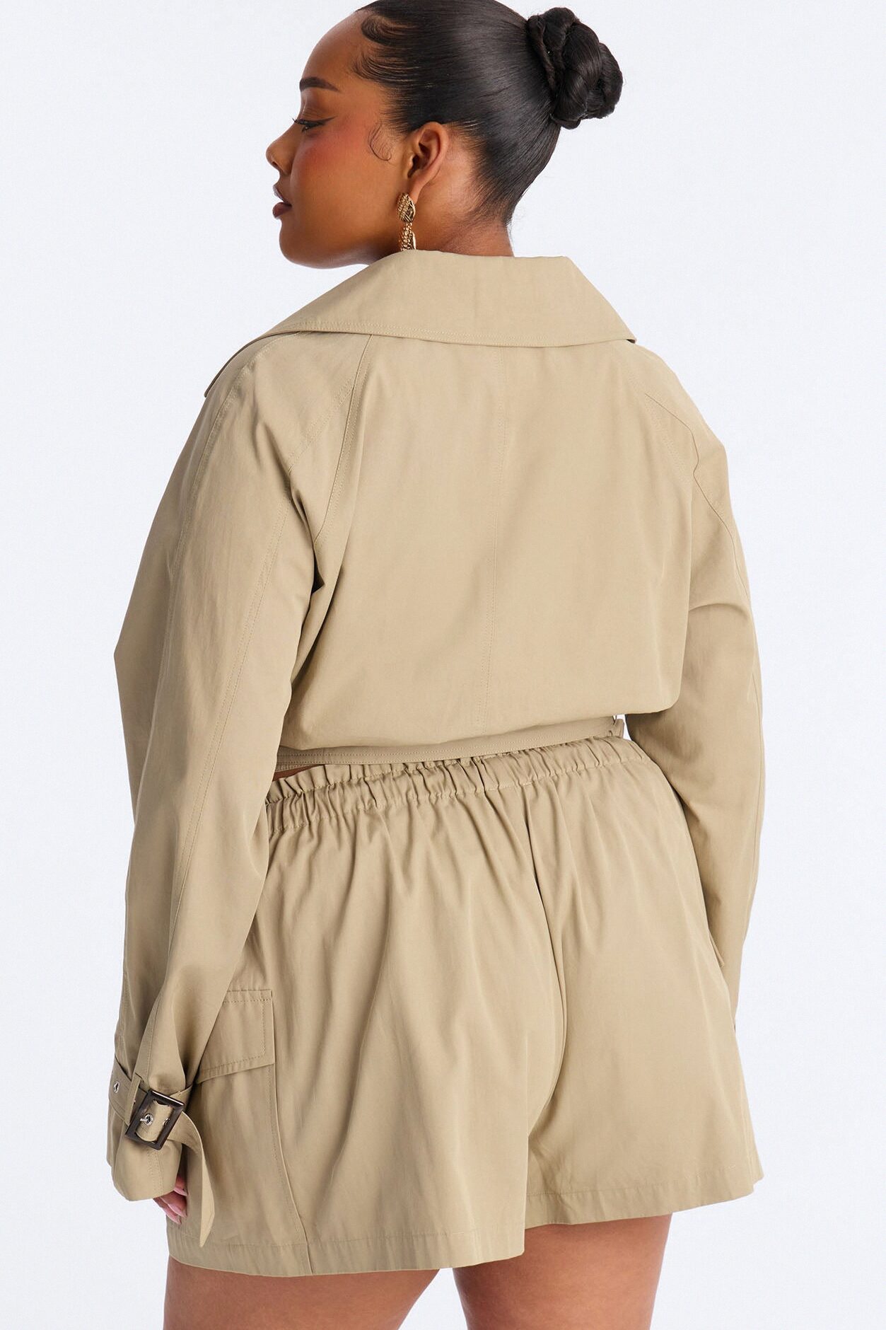 Head Turner Twill Cropped Trench Jacket - Khaki