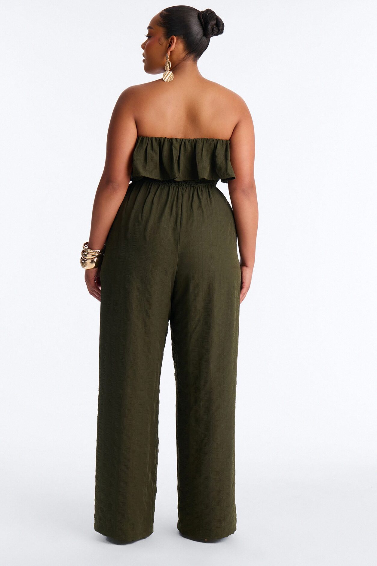 Coco Strapless Smocked Wide Leg Jumpsuit - Olive