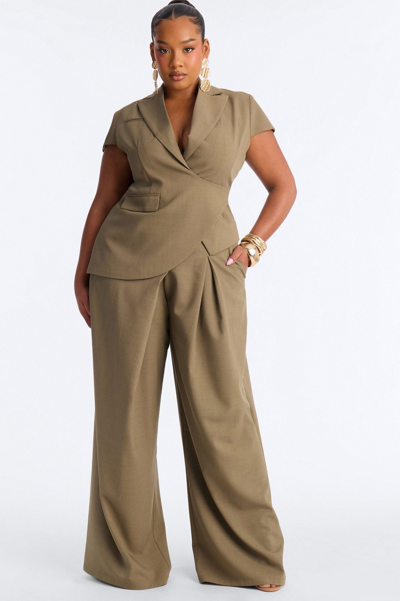 Tiana Belted Cap Sleeve Fitted Blazer - Caffe