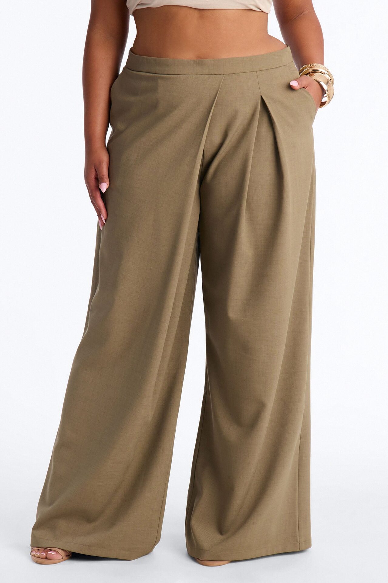 Tiana Pleated Wrap Waist Wide Leg Trouser - Caffe