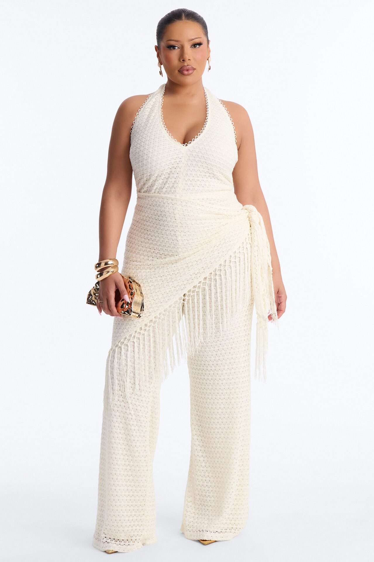 Mariah Jumpsuit And Tie Waist Scarf Set - Cream