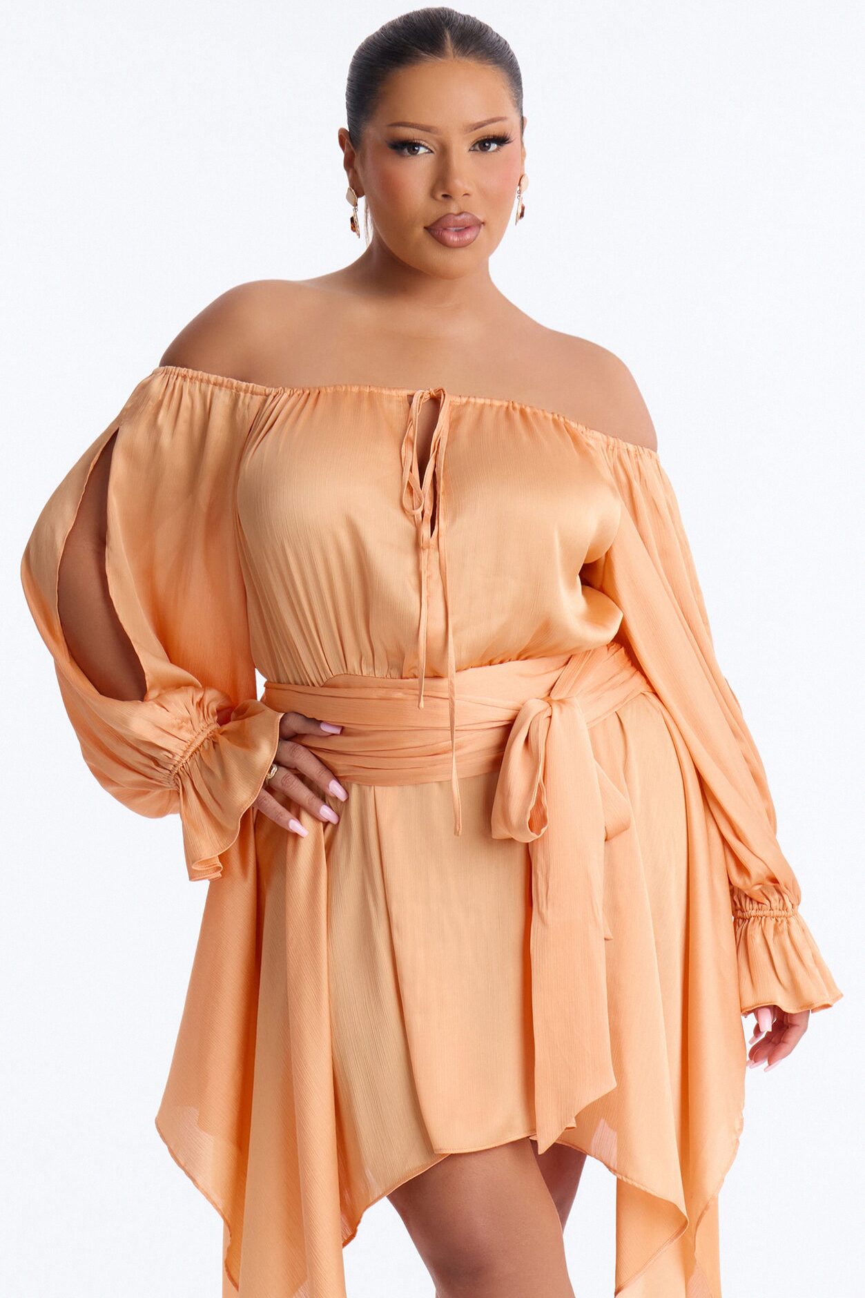Amy Asymmetrical Metallic Mini Dress - Orange