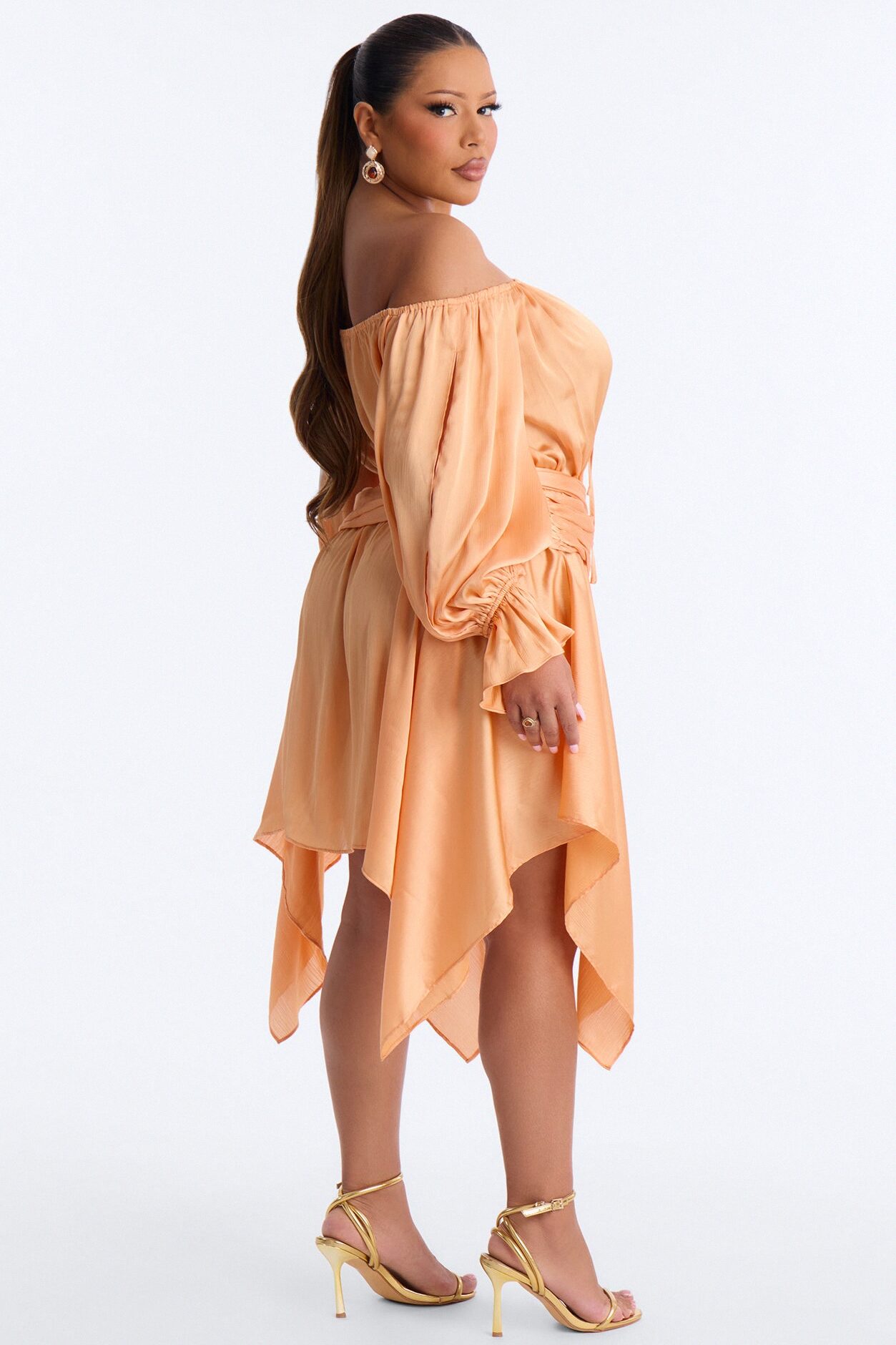 Amy Asymmetrical Metallic Mini Dress - Orange