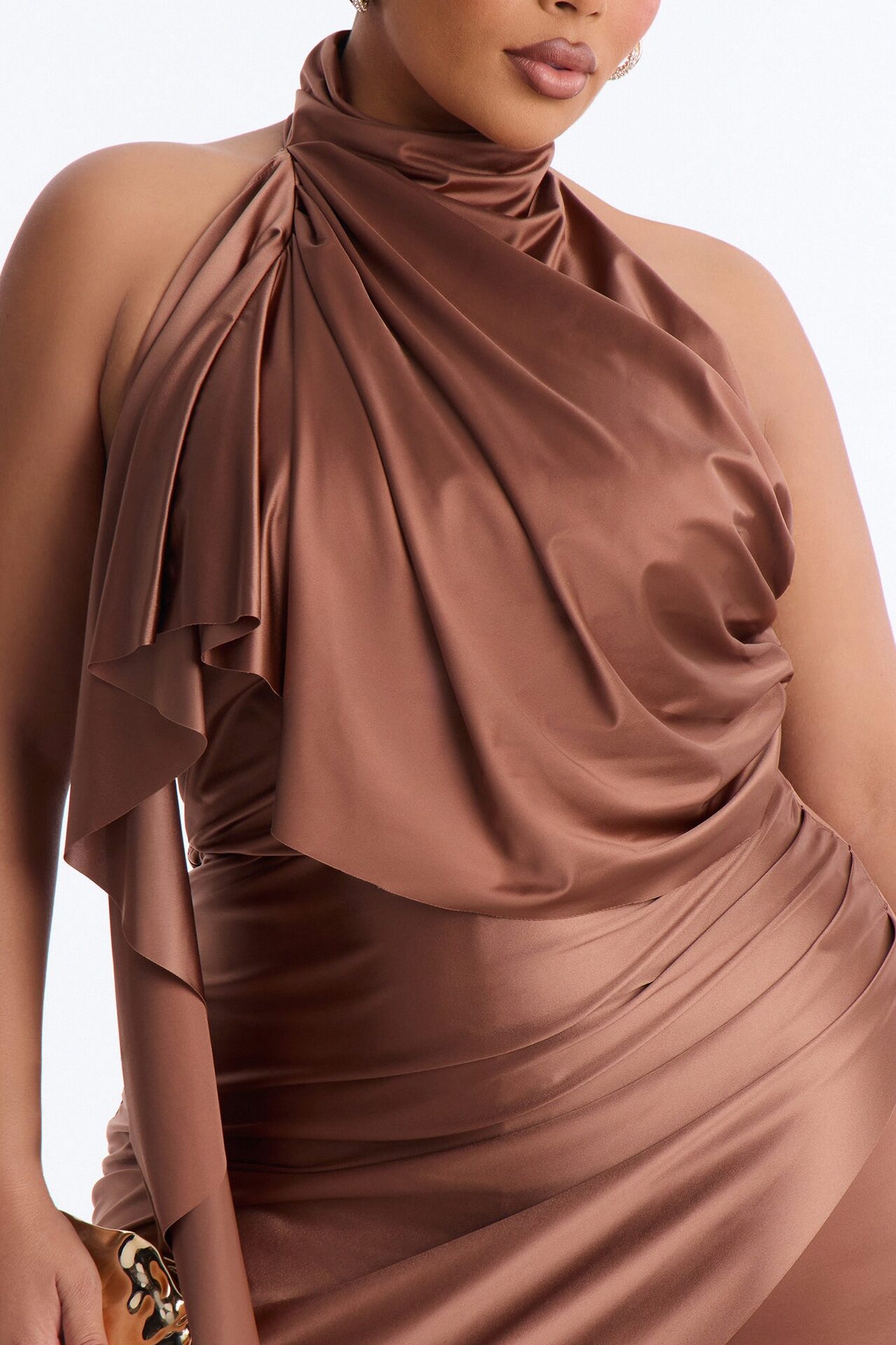 Chic Motives Draped Wide Leg Jumpsuit - Bronze