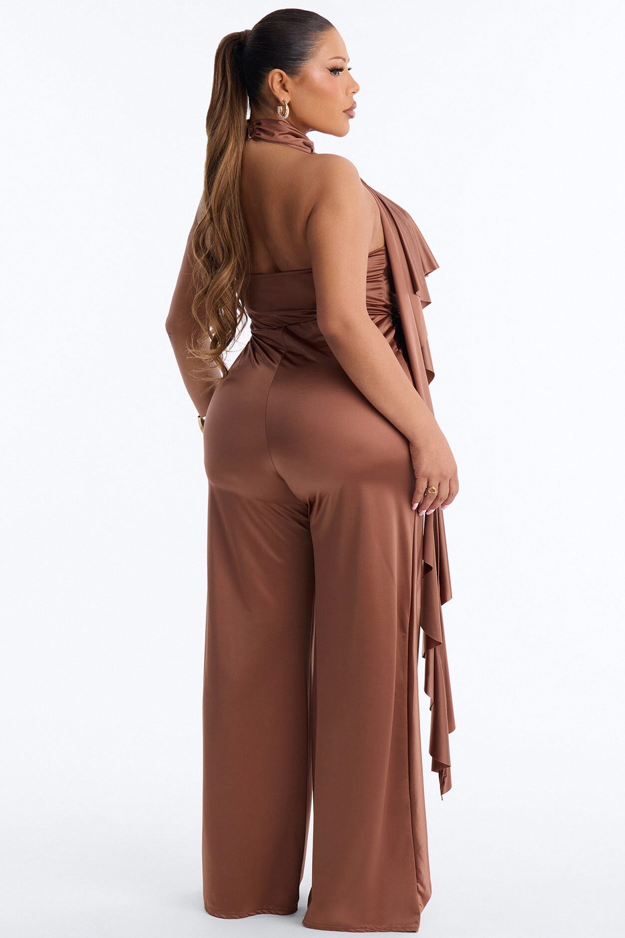 Chic Motives Draped Wide Leg Jumpsuit - Bronze