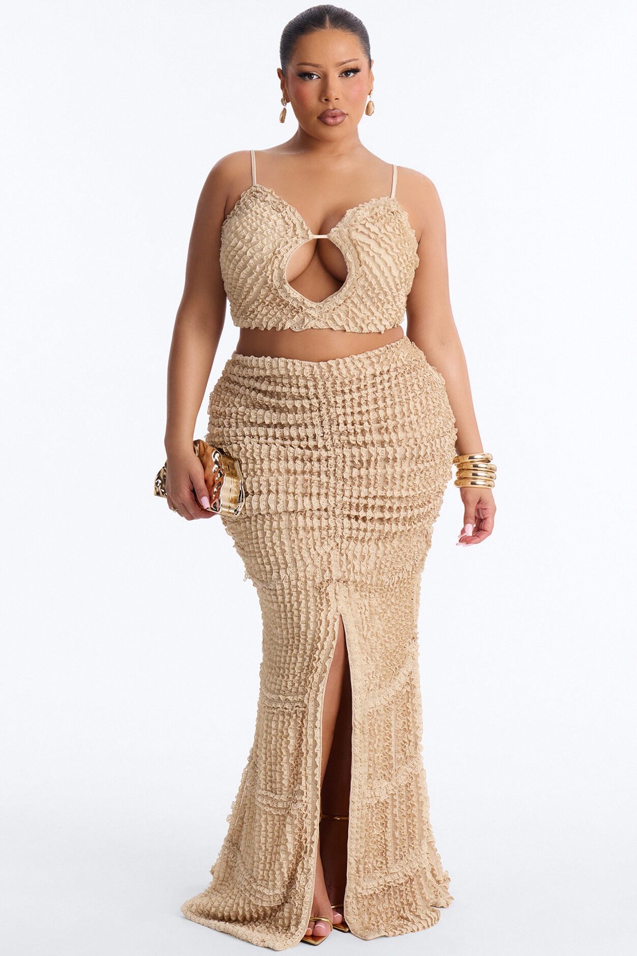 Kelsey Textured Maxi Skirt Set - Beige