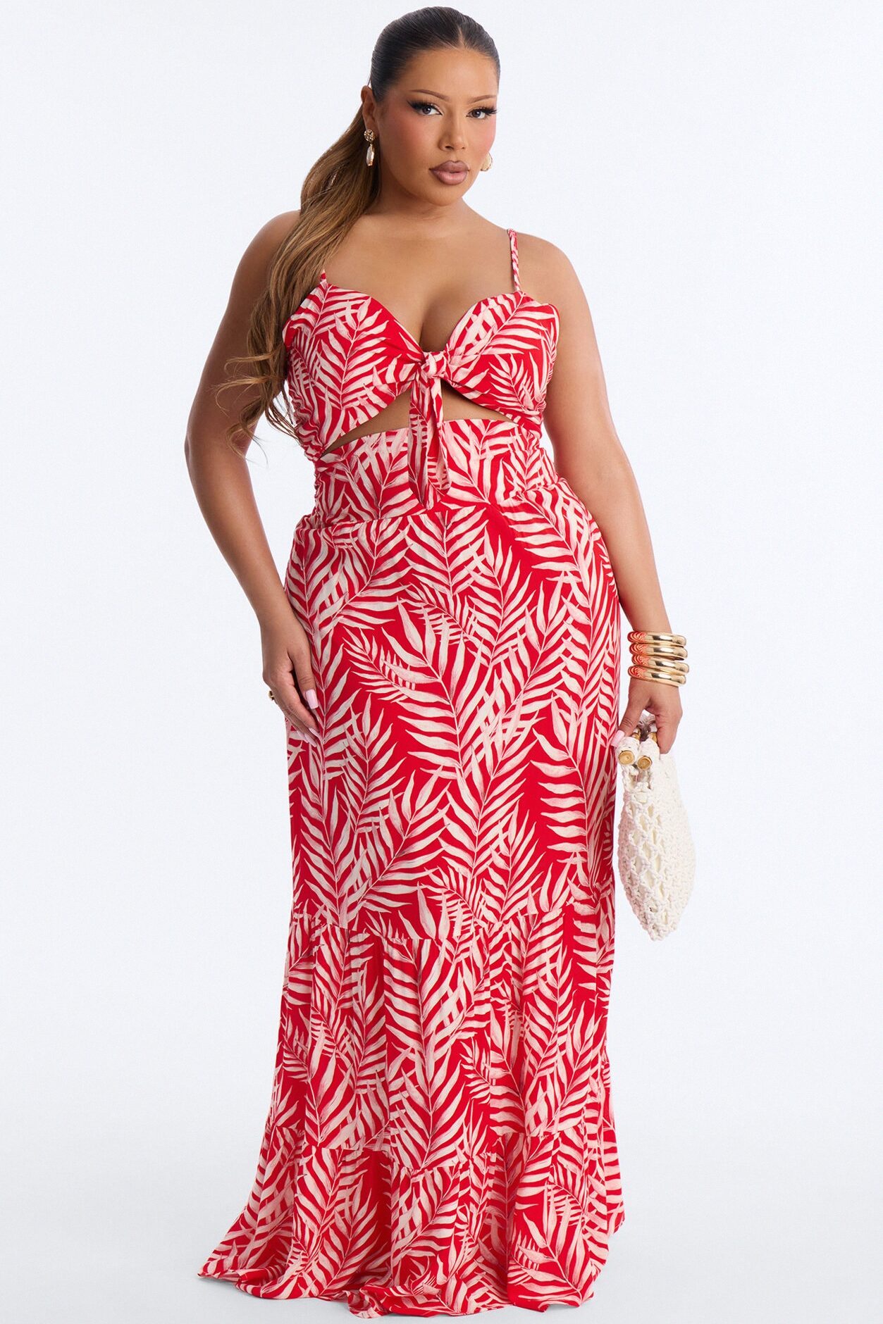 Kaylie Printed Tie Front Maxi Dress - Red/combo