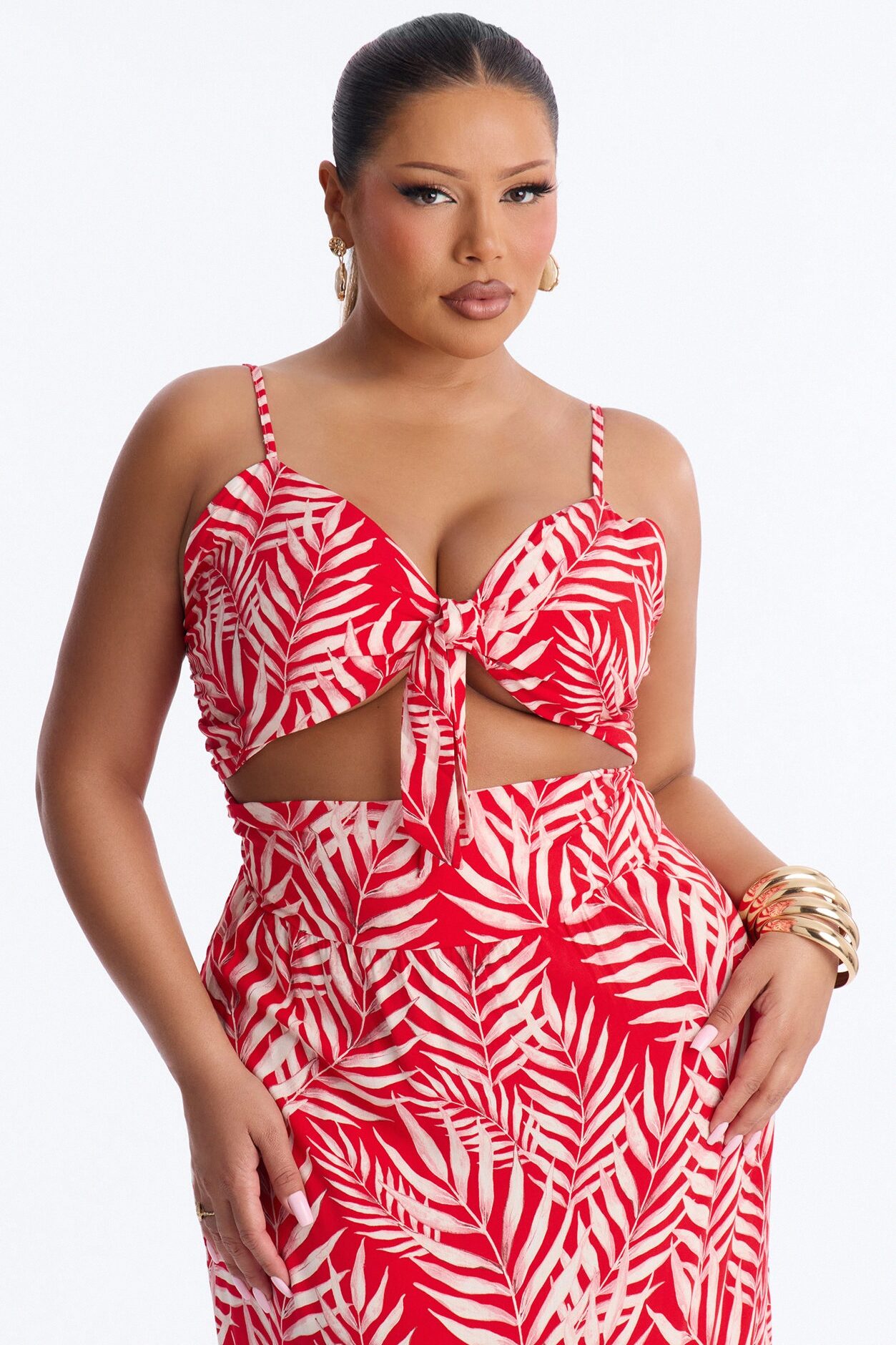 Kaylie Printed Tie Front Maxi Dress - Red/combo