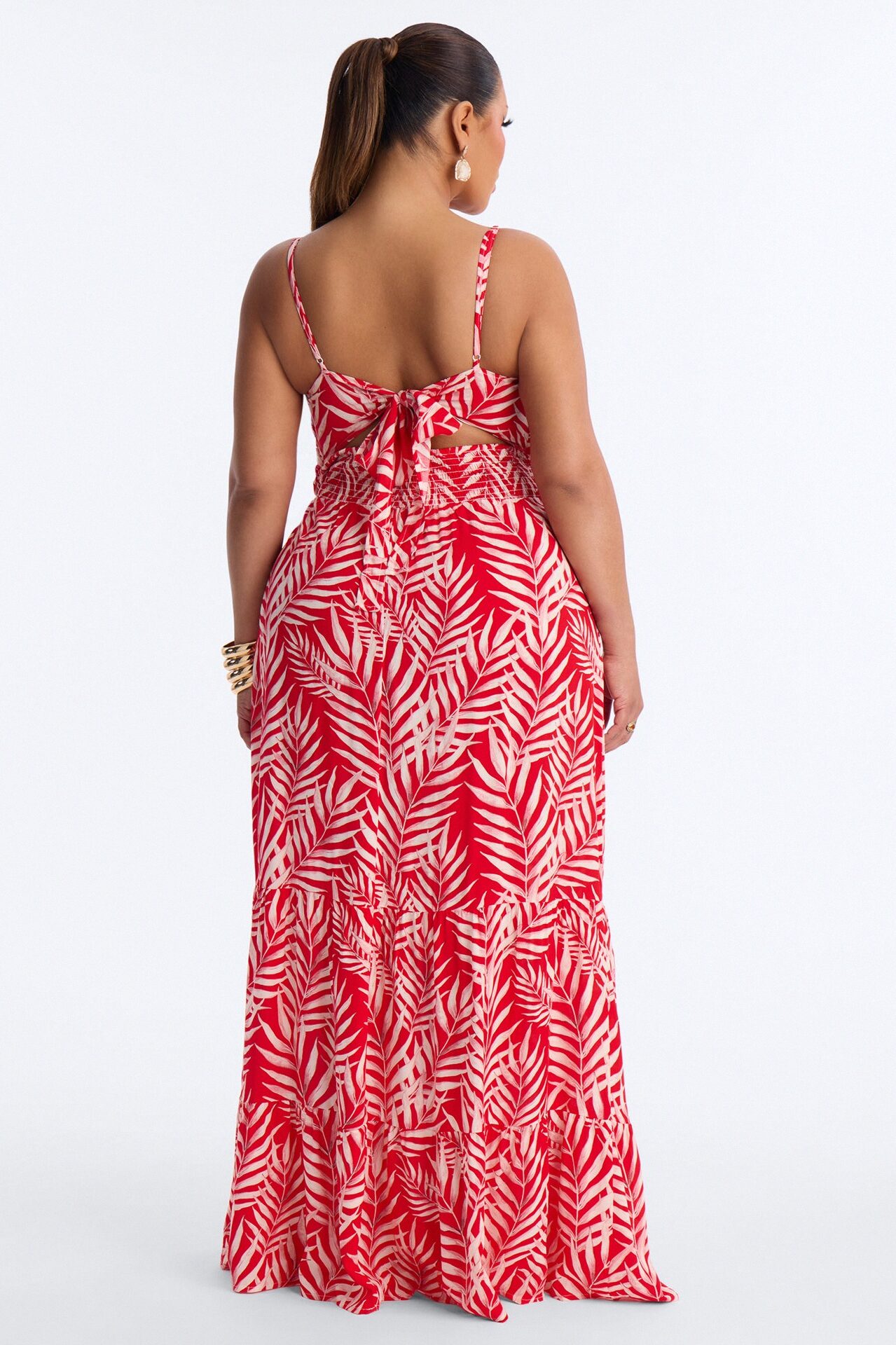 Kaylie Printed Tie Front Maxi Dress - Red/combo