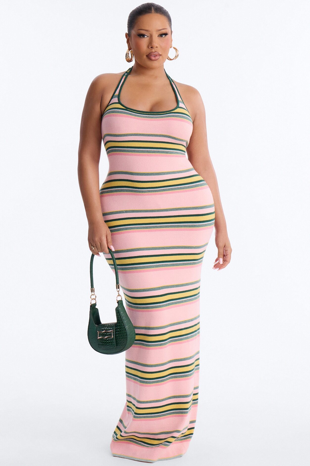 Bennie Halter Striped Sweater Maxi Dress - Pink/combo