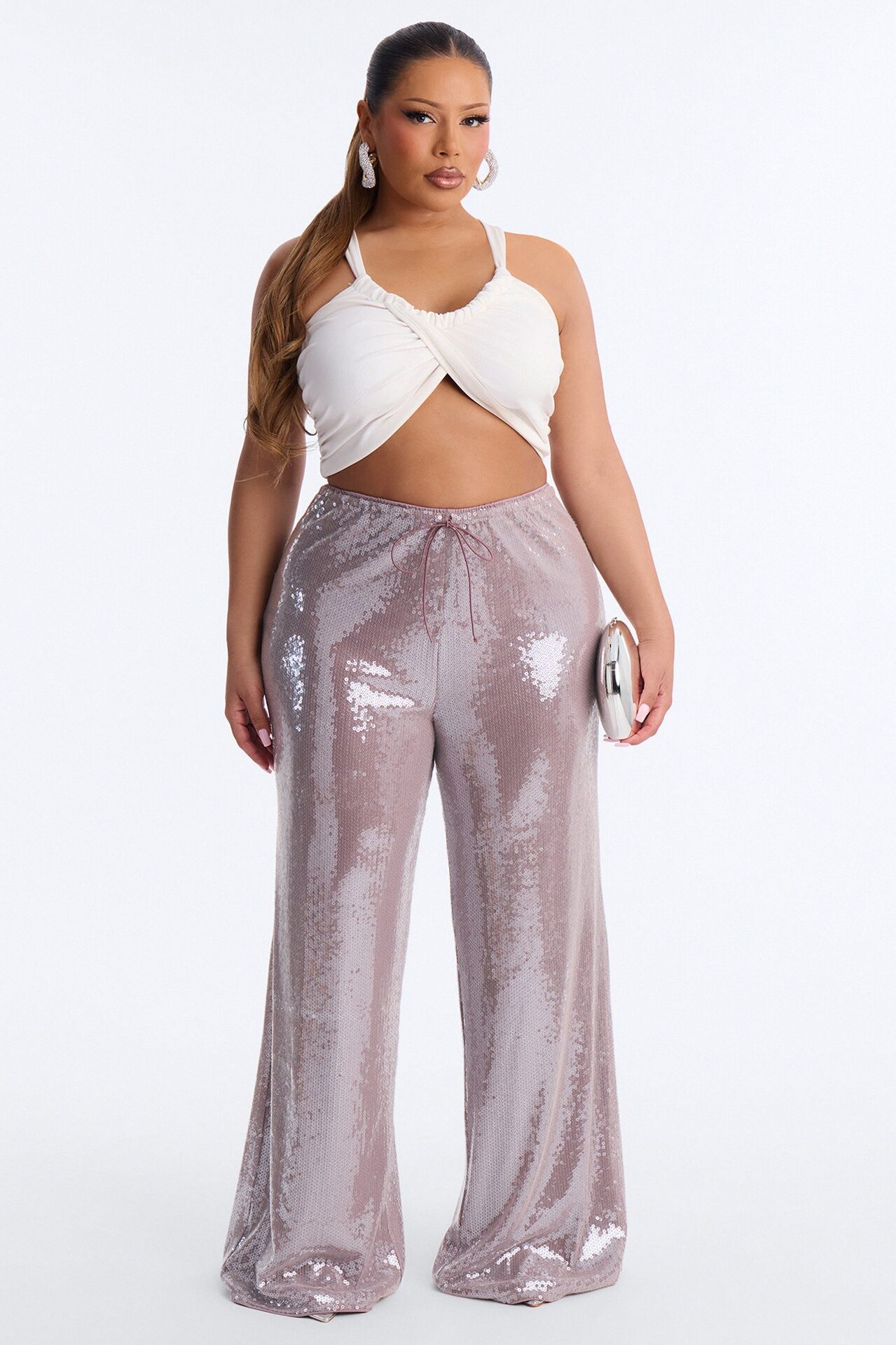 Glow Time Sequin Embellished Pants - Orchid